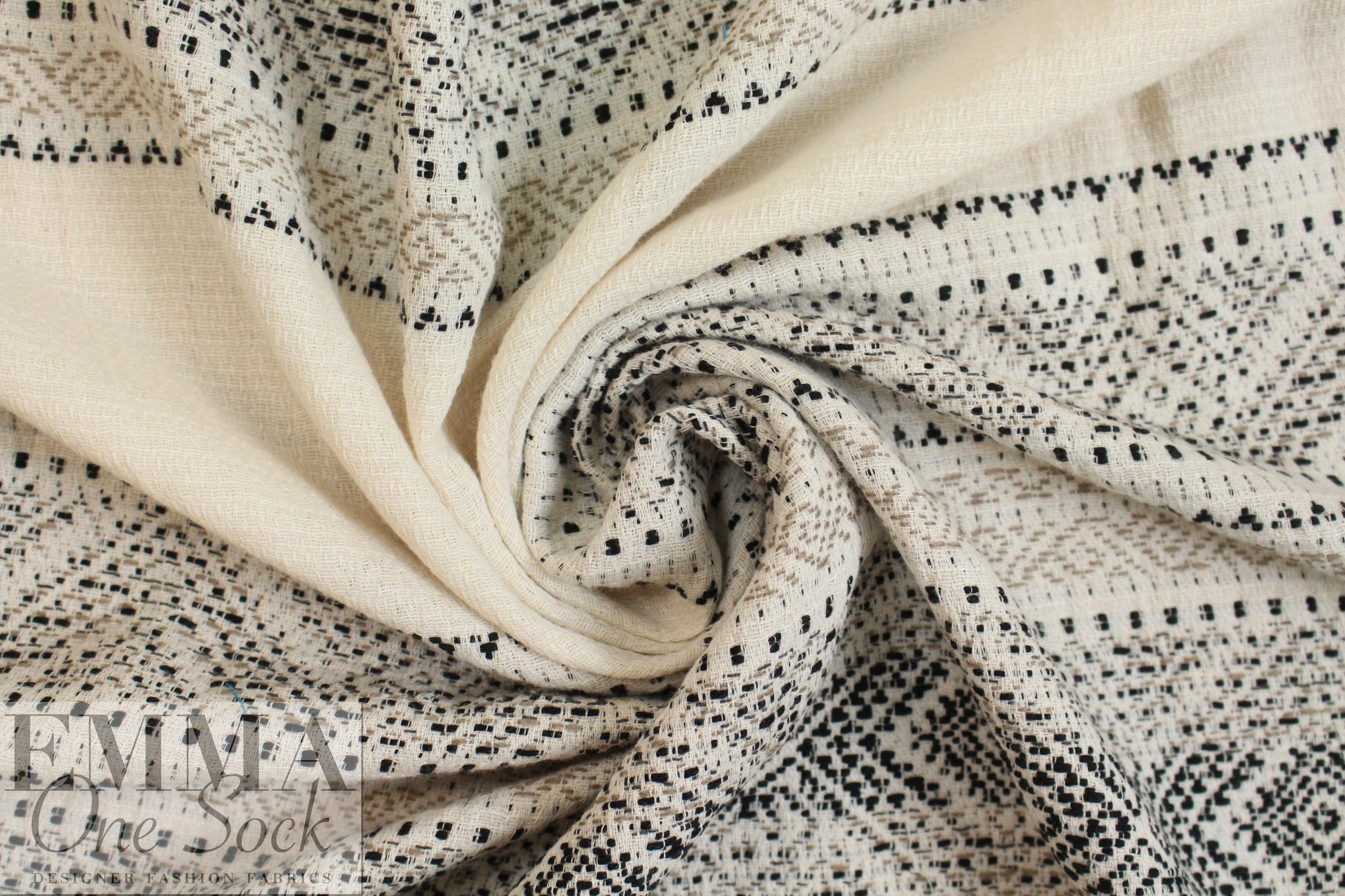 NY designer black/natural jacquard weave cotton blend woven