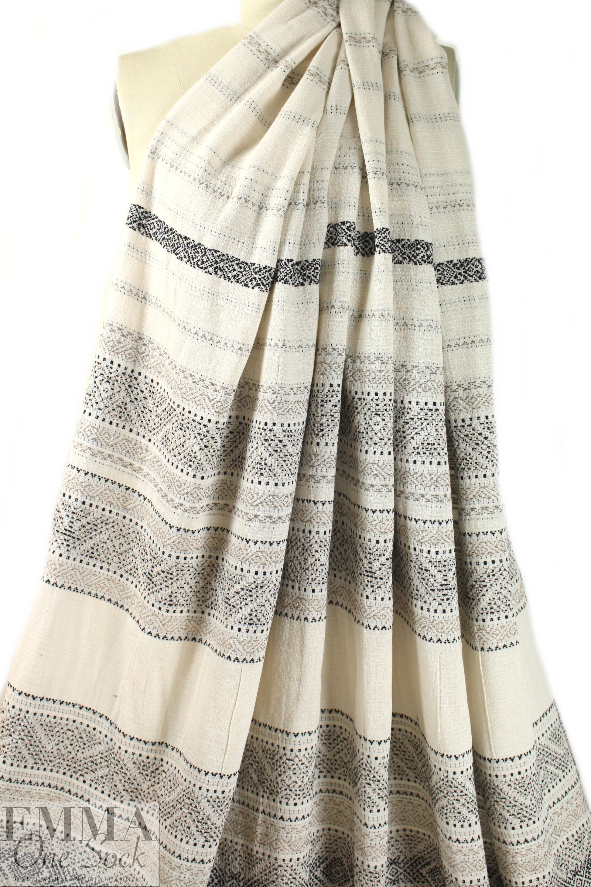 NY designer black/natural jacquard weave cotton blend woven