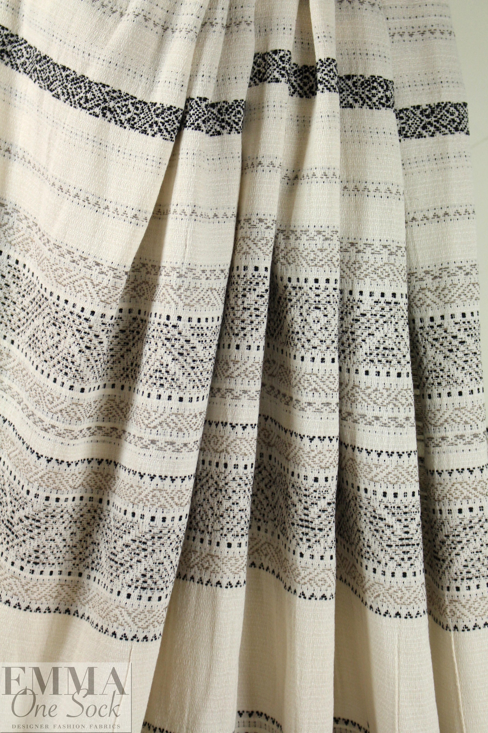 NY designer black/natural jacquard weave cotton blend woven