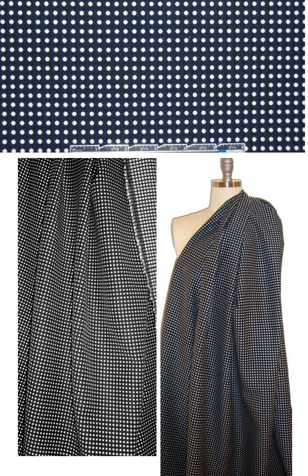 Italian blue-black/cream dot cotton blend suiting 2.25 yds