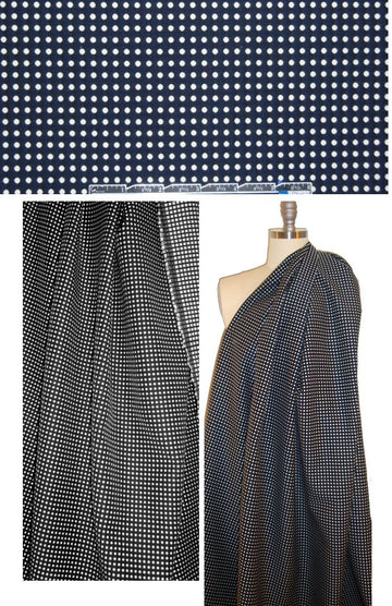 Italian blue-black/cream dot cotton blend suiting 2.25 yds