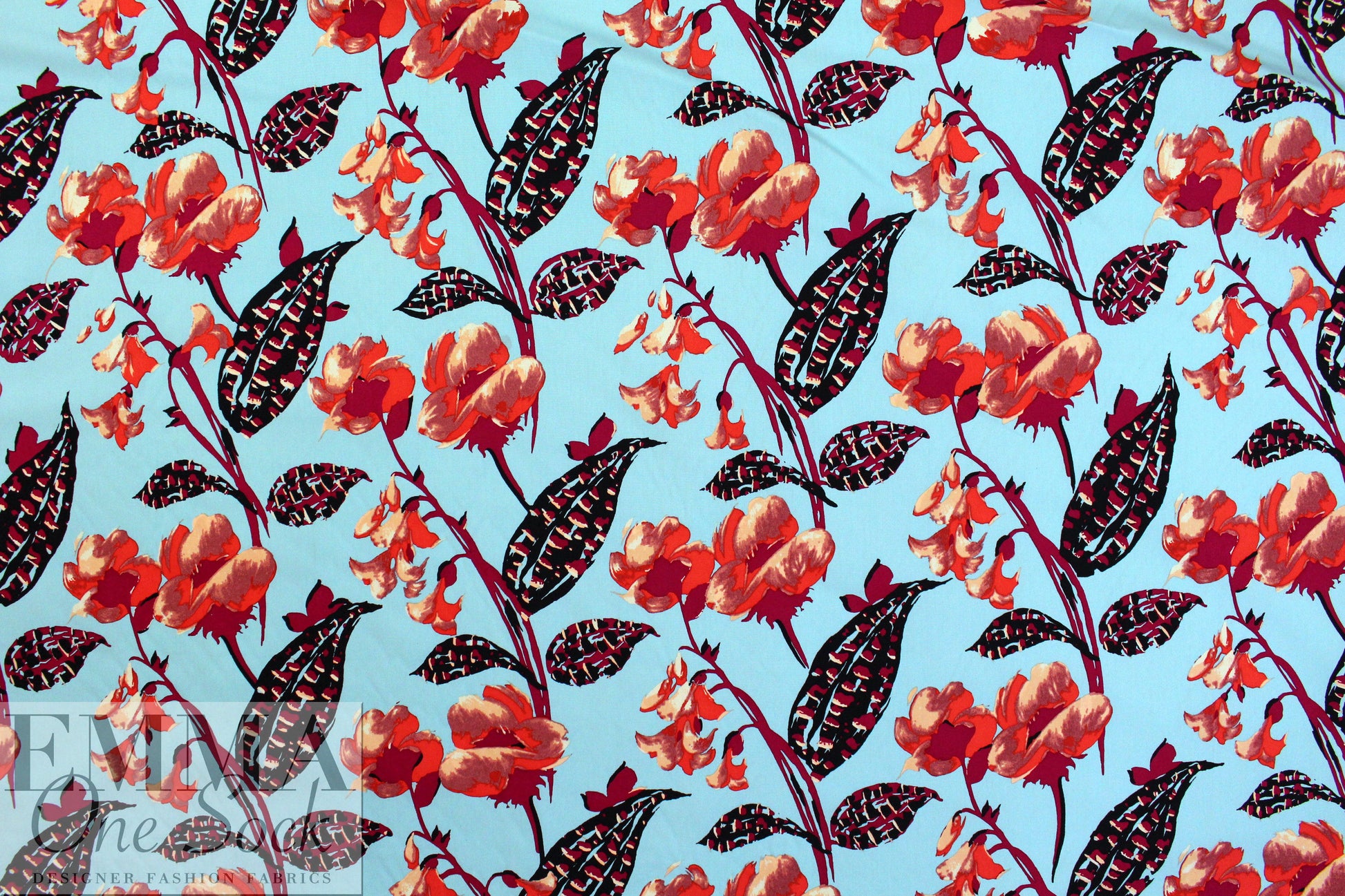 NY designer aqua/magenta garden cotton poplin 2 yd