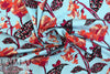 NY designer aqua/magenta garden cotton poplin