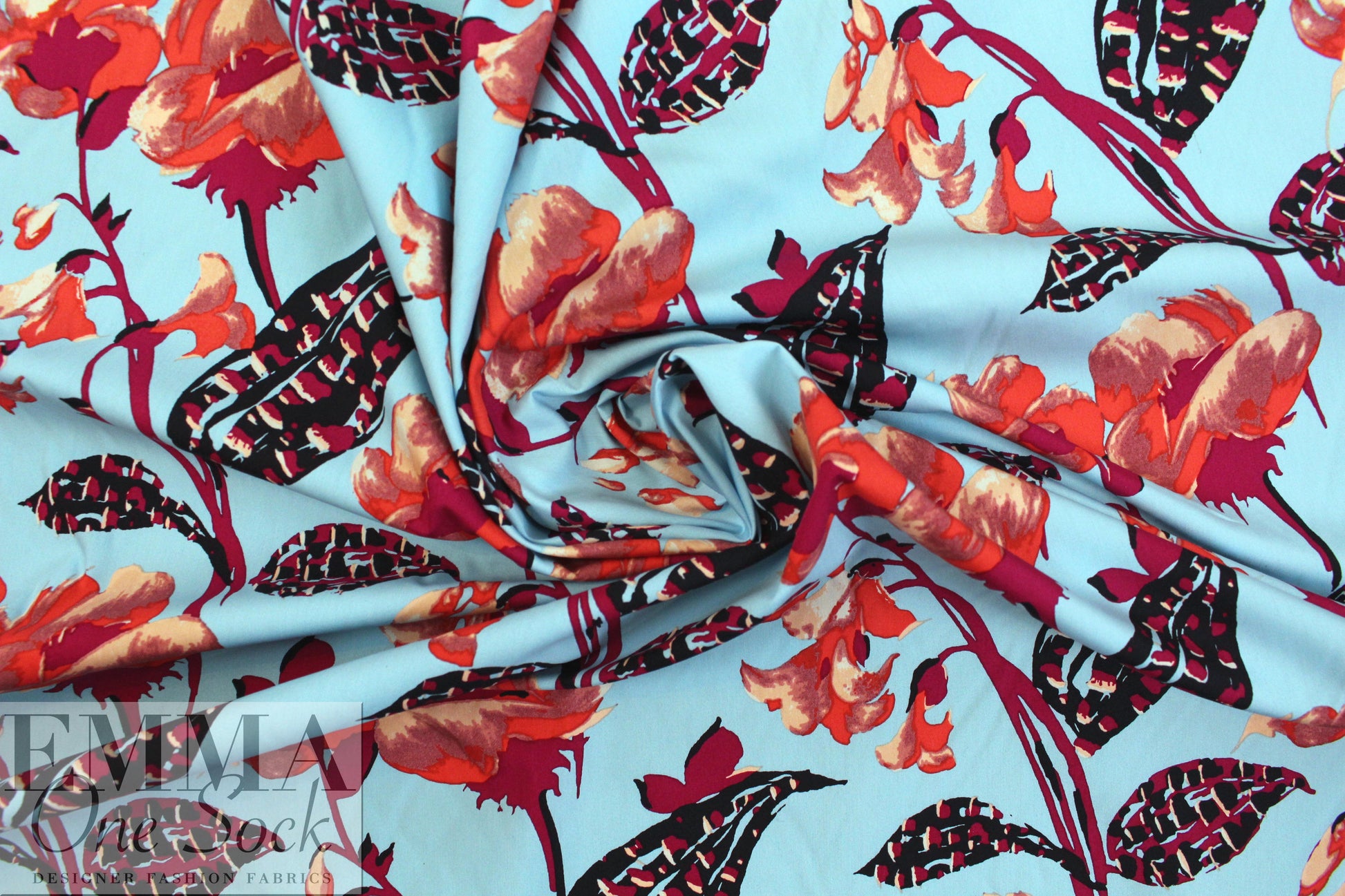 NY designer aqua/magenta garden cotton poplin