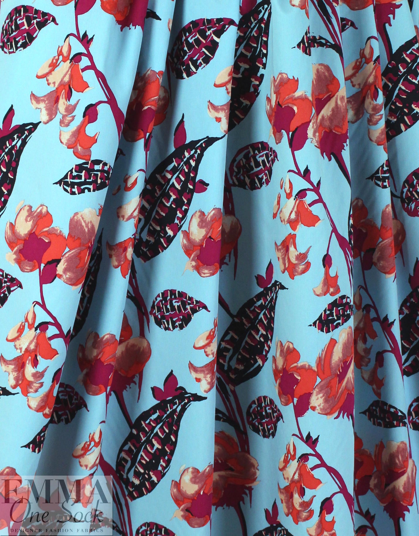NY designer aqua/magenta garden cotton poplin 2 yd
