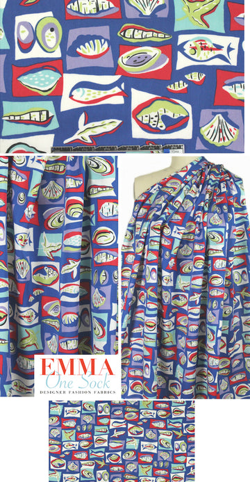 Reyn Sp00ner 'shell game' graphic fine cotton shirting 1.75 yd