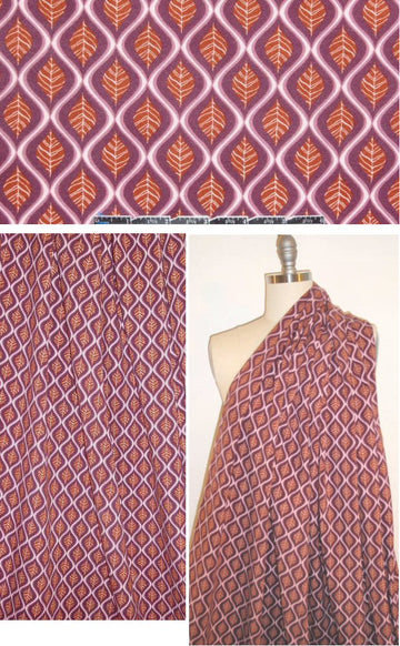 plum/nutmeg/pink leaf graphic COTTON 4-way knit 1.75 yd