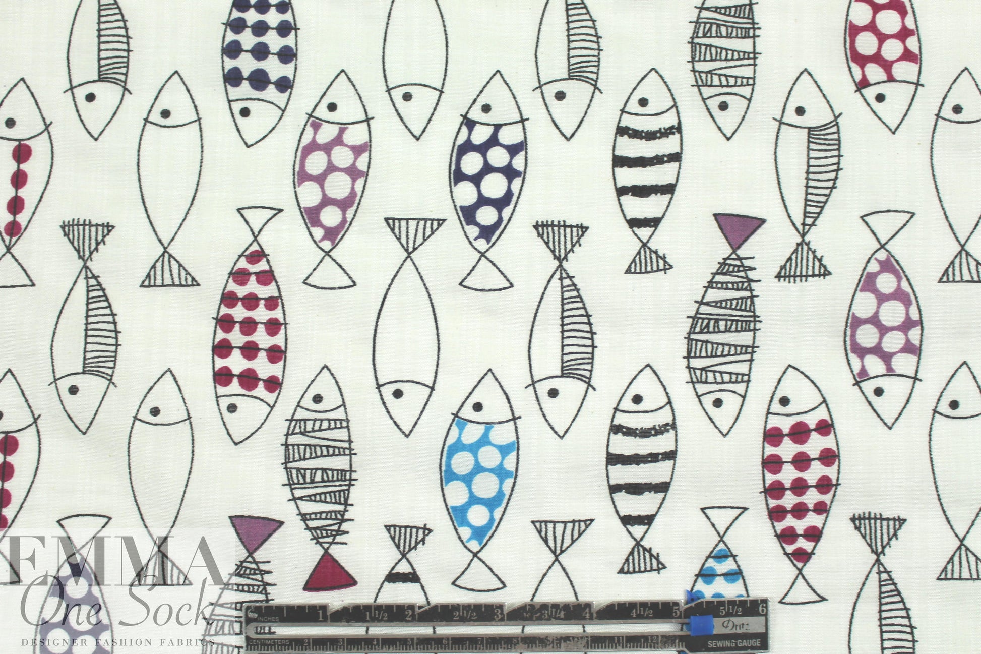 'go fish' cotton/rayon lightweight woven - white .875 yds