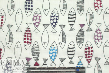 'go fish' cotton/rayon lightweight woven - white .66 yds