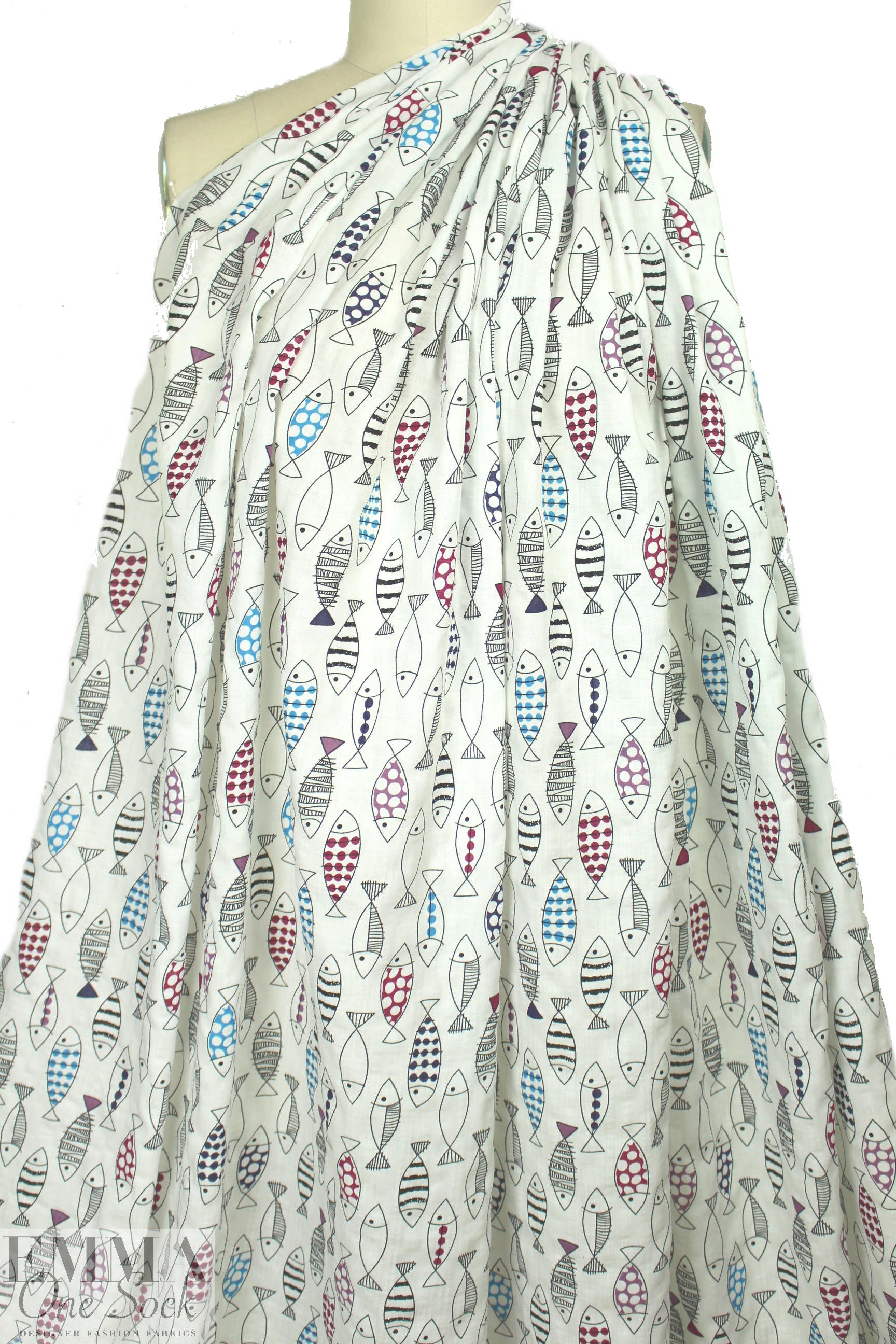 'go fish' cotton/rayon lightweight woven - white