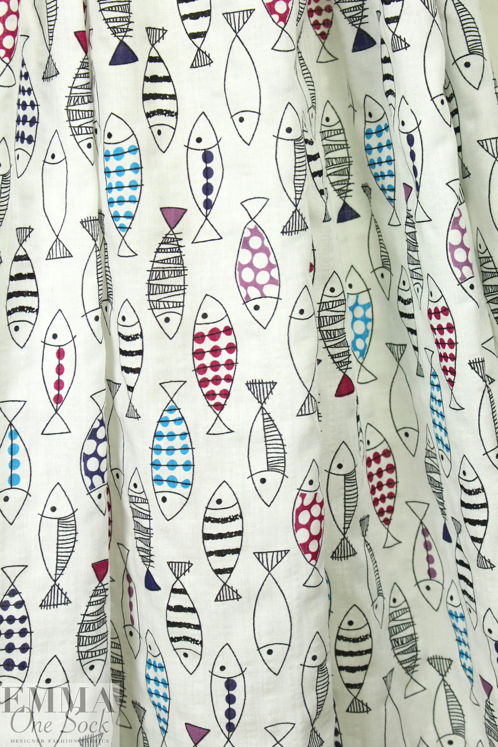 'go fish' cotton/rayon lightweight woven - white .875 yds