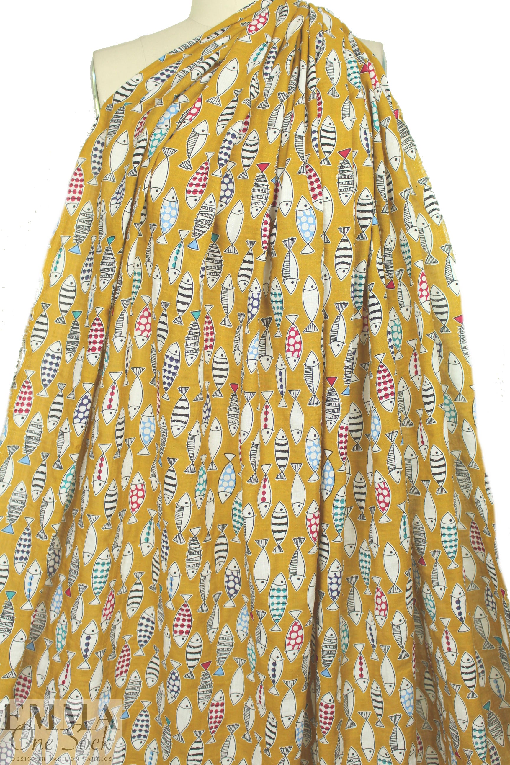 'go fish' cotton/rayon lightweight woven - mustard 1 yard
