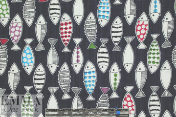 'go fish' cotton/rayon lightweight woven - navy 1.375 yds