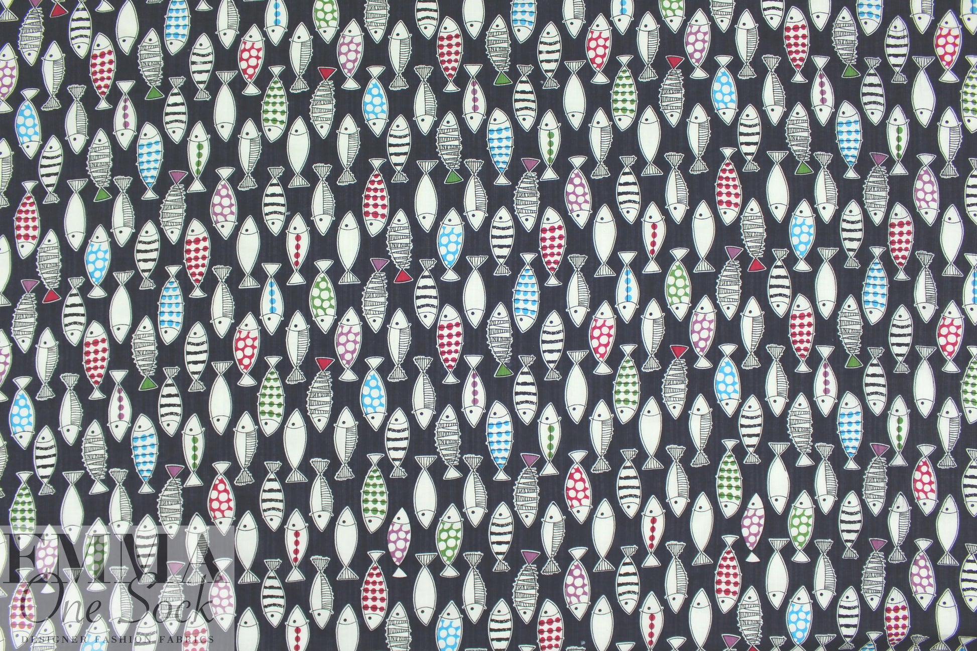 'go fish' cotton/rayon lightweight woven - navy 1.375 yds