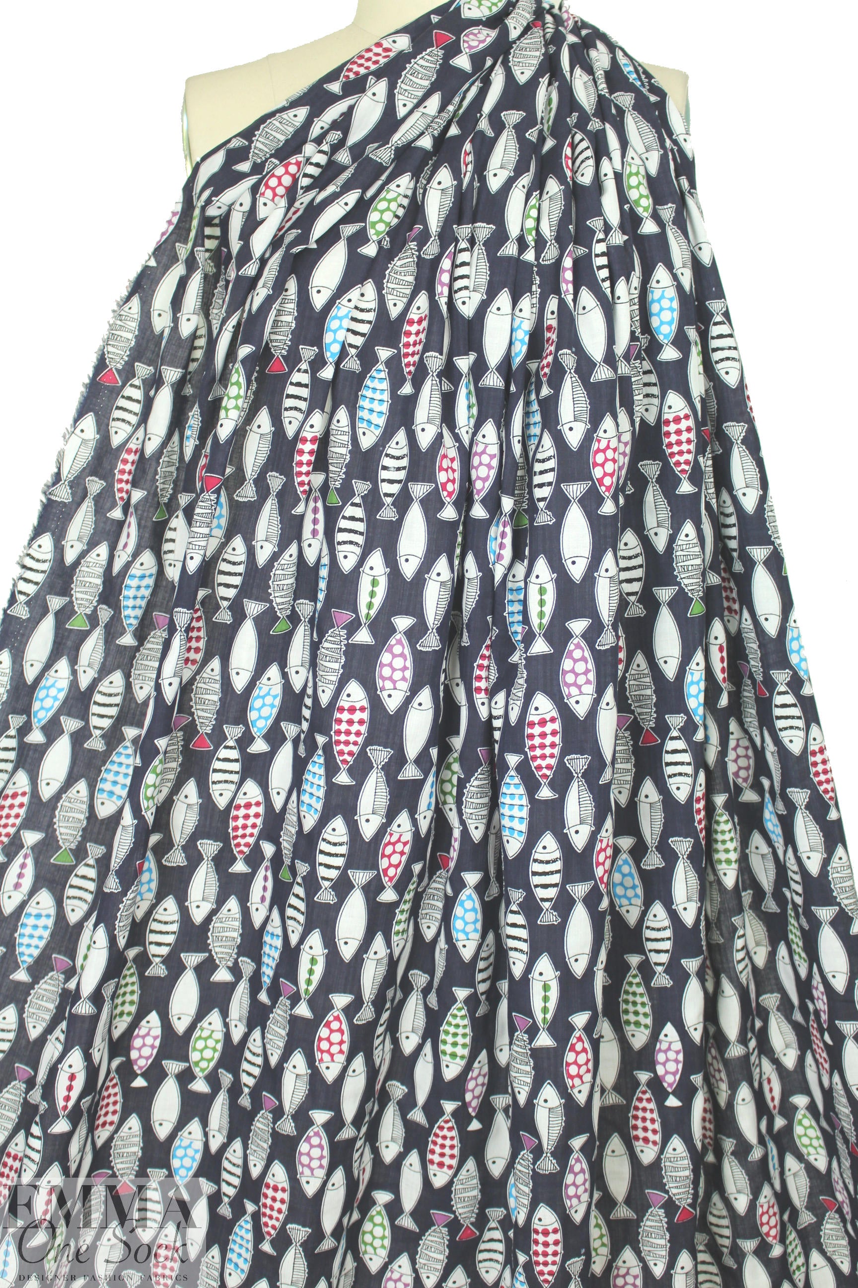 'go fish' cotton/rayon lightweight woven - navy 1.375 yds