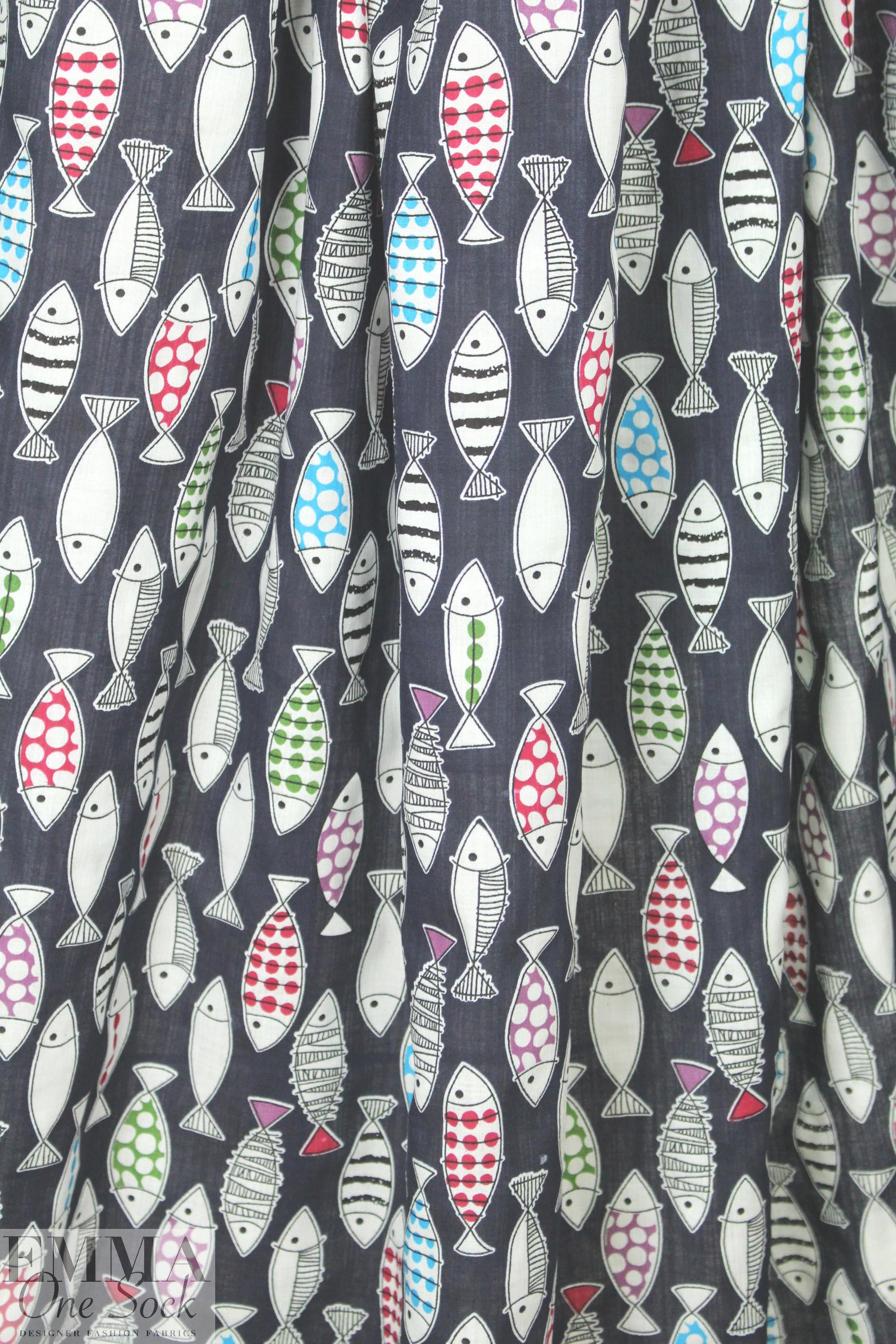 'go fish' cotton/rayon lightweight woven - navy 1.375 yds