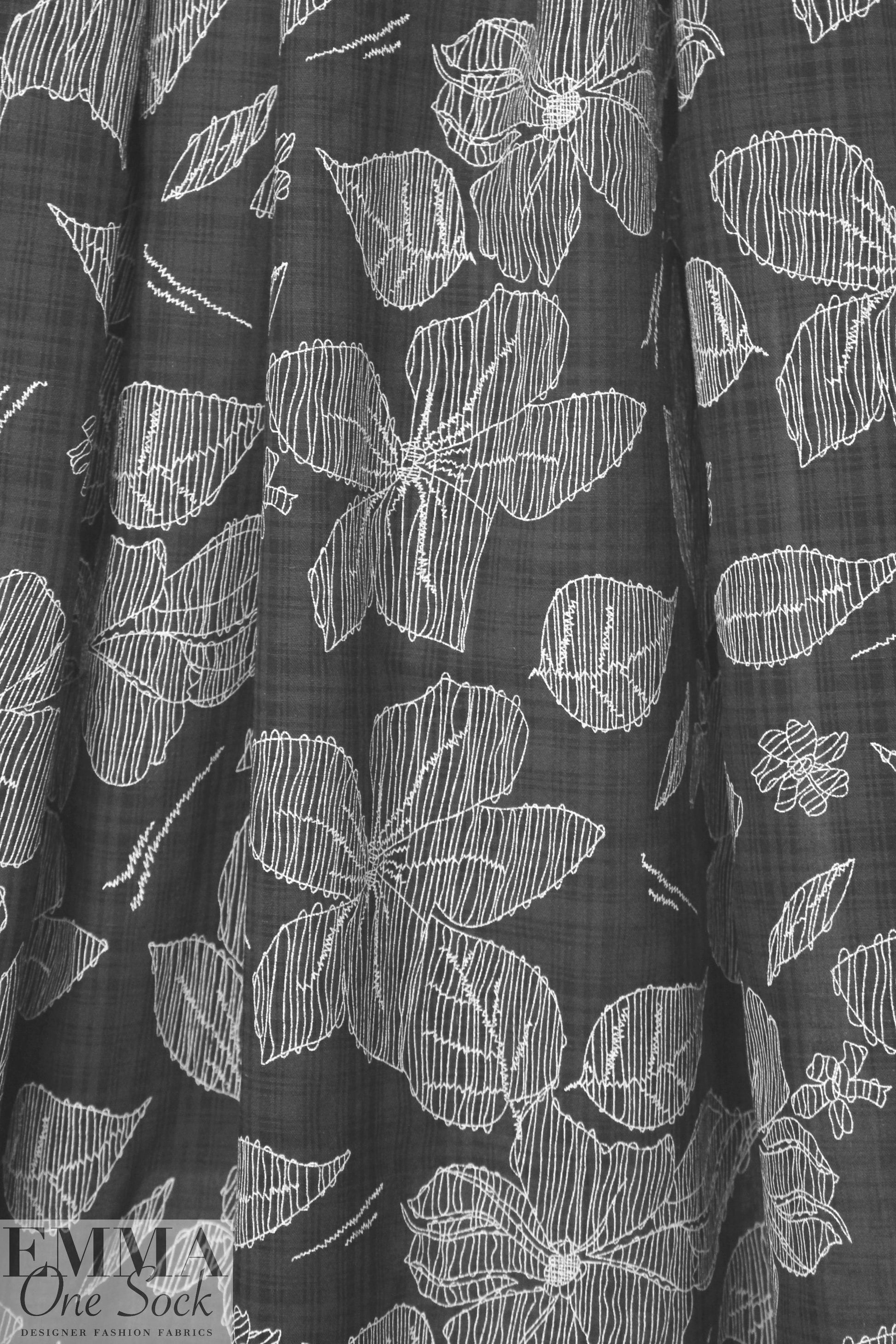 embroidery look cotton/rayon voile woven - flowers 1.75 yd