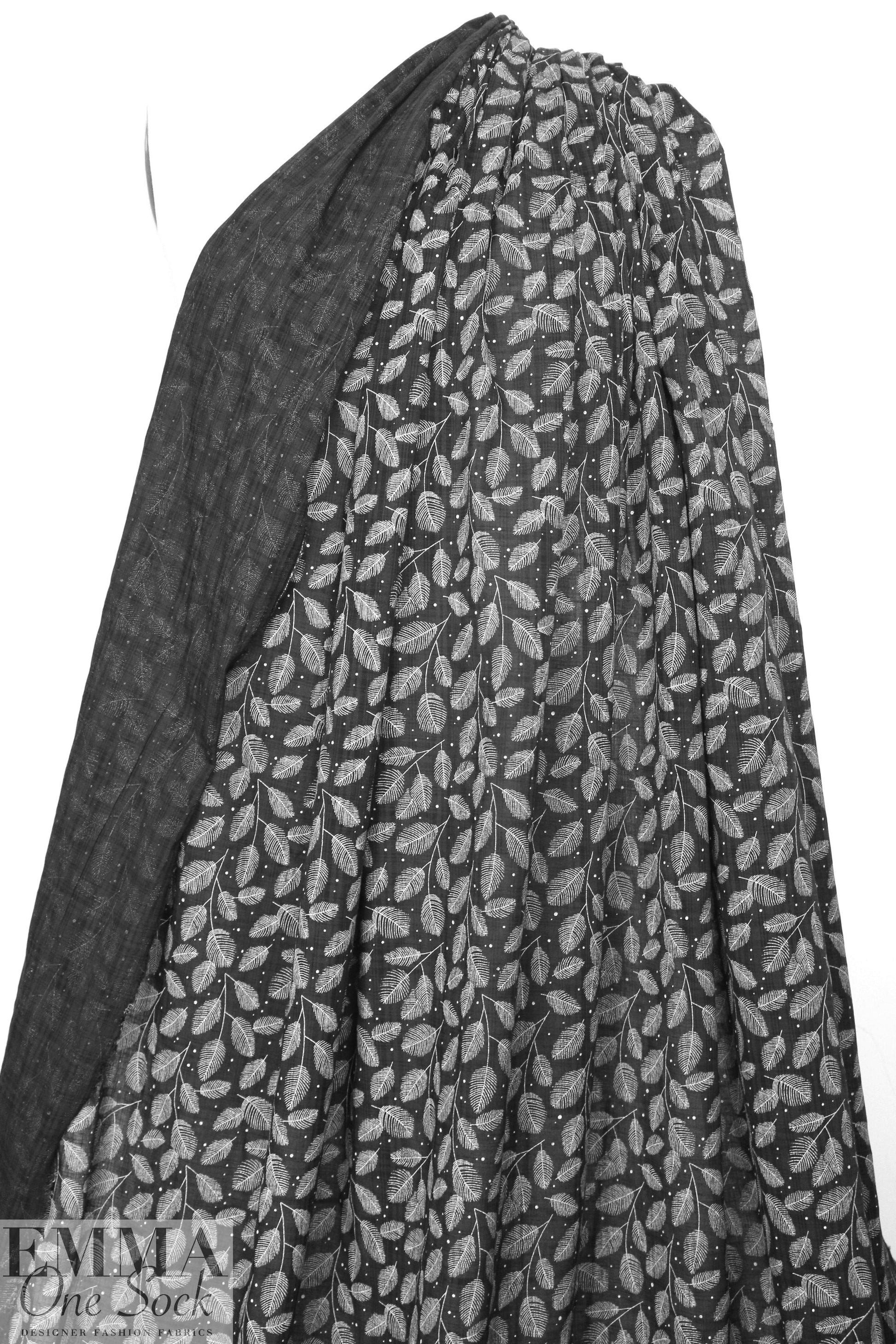 embroidery look cotton/rayon voile woven - leaves