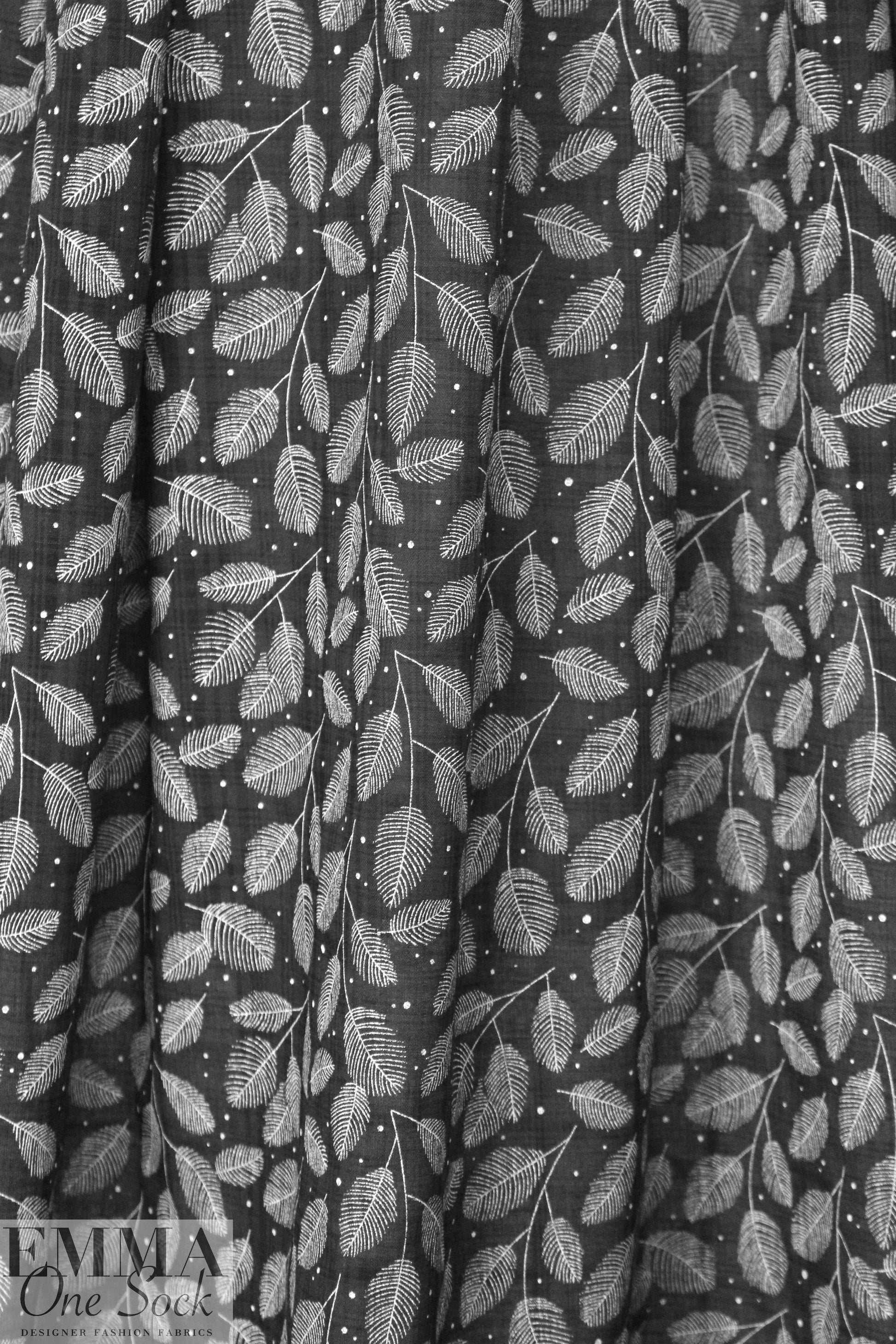 embroidery look cotton/rayon voile woven - leaves