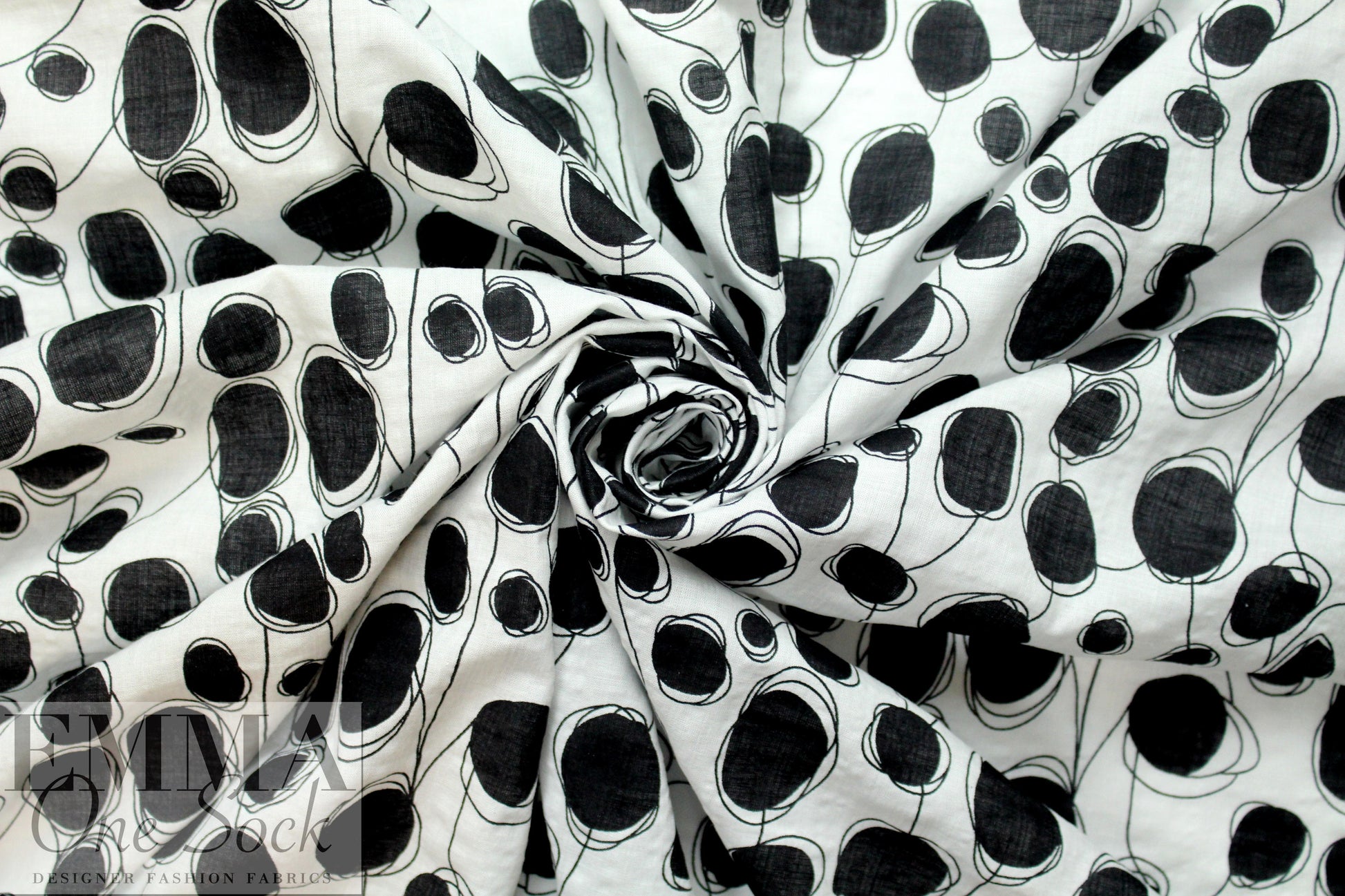 'Boba' cotton/linen lightweight woven - black on white
