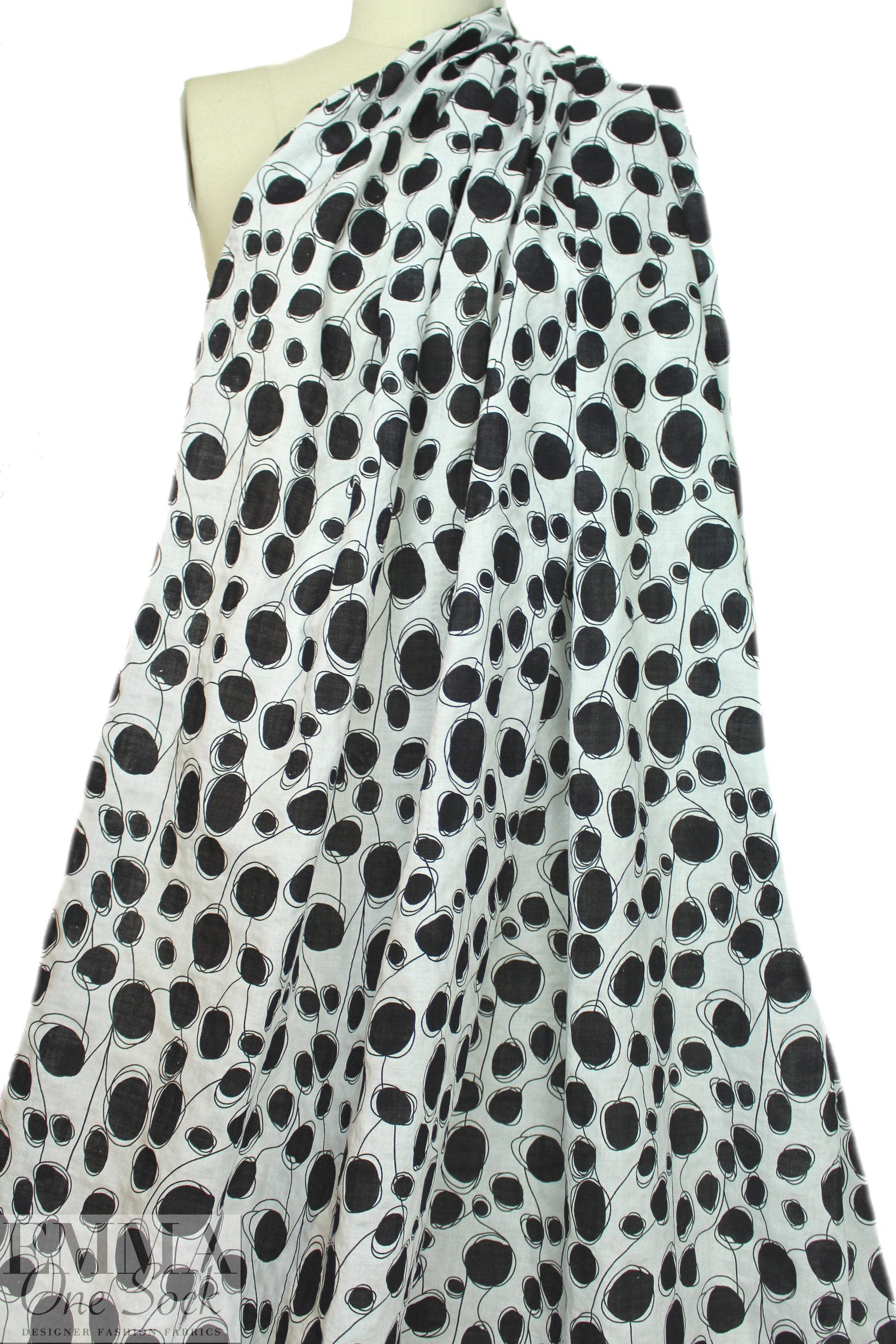 'Boba' cotton/linen lightweight woven - black on white