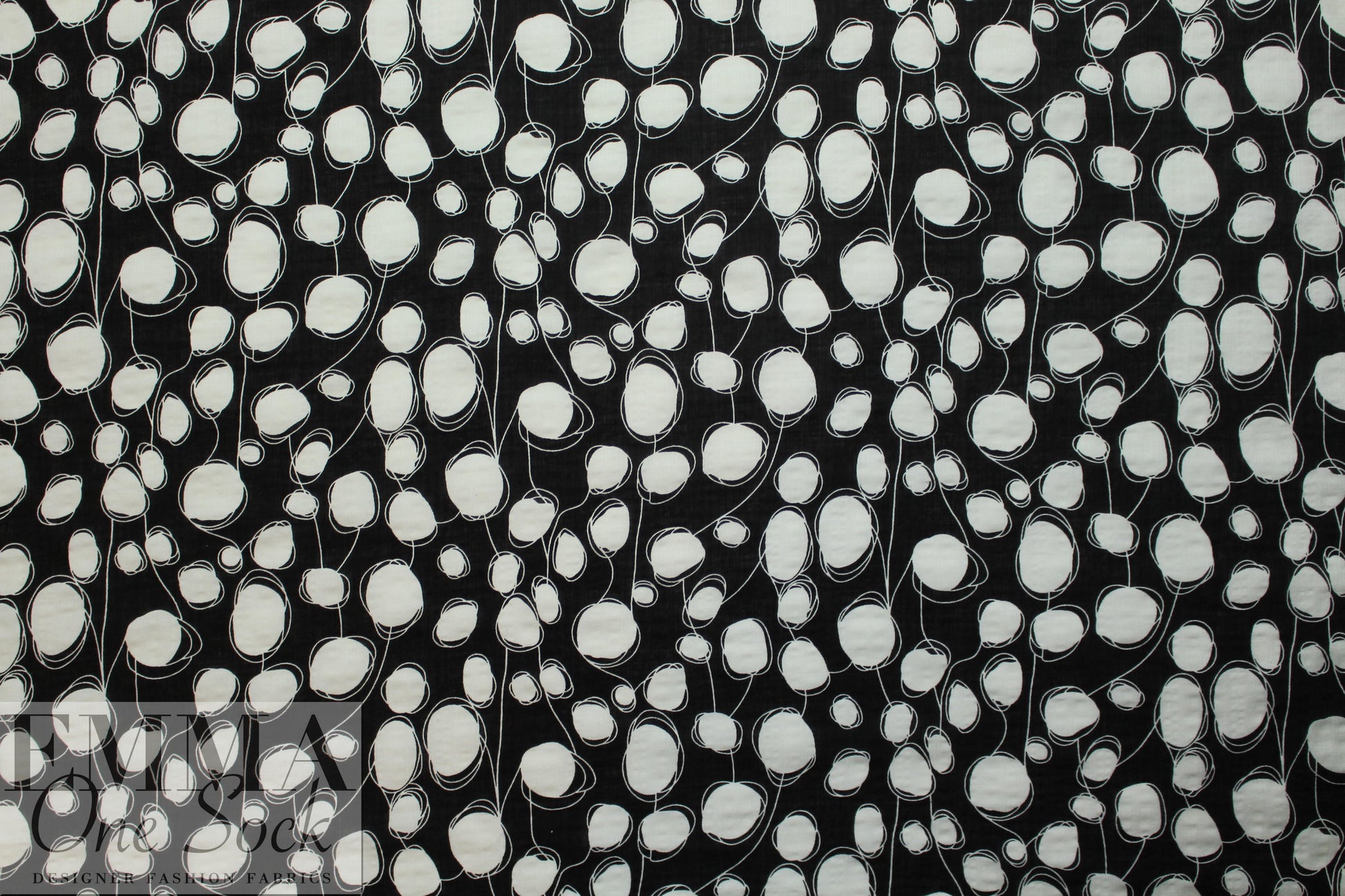 'Boba' cotton/linen lightweight woven - white on black 2.125 yd