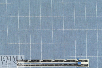 French chambray/metallic windowpane cotton blend shirting