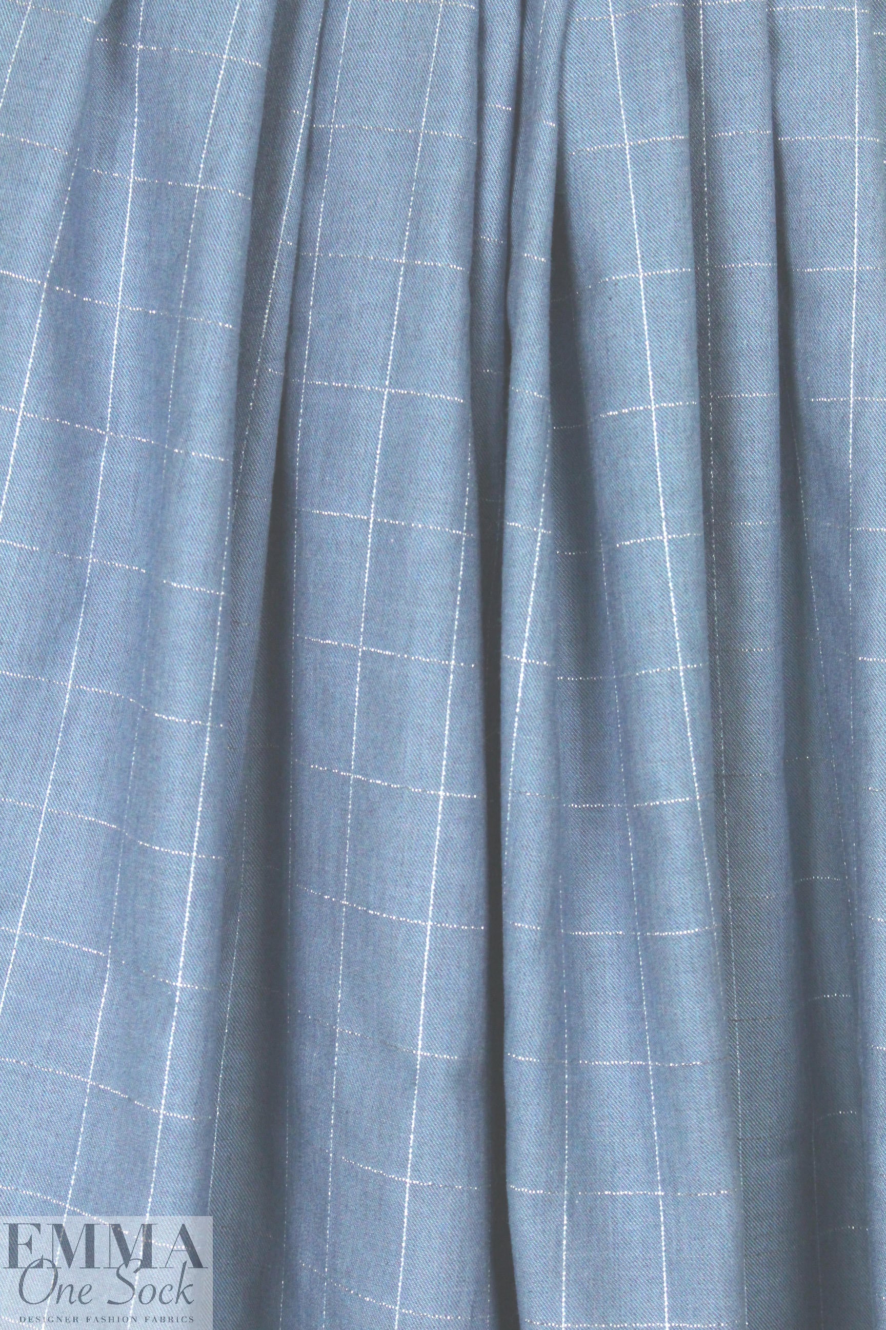 French chambray/metallic windowpane cotton blend shirting .66 yds