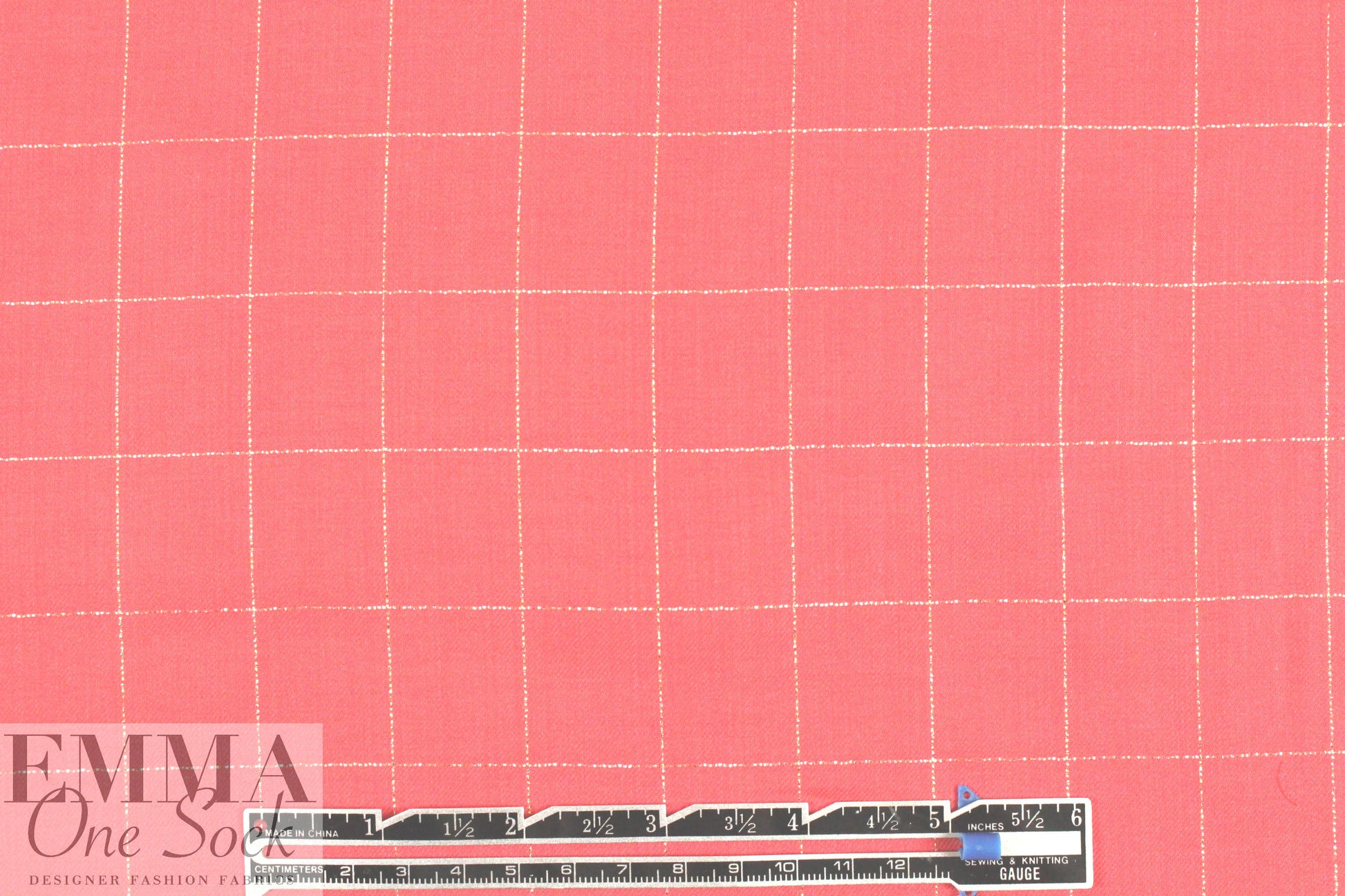 French coral/metallic windowpane cotton blend shirting