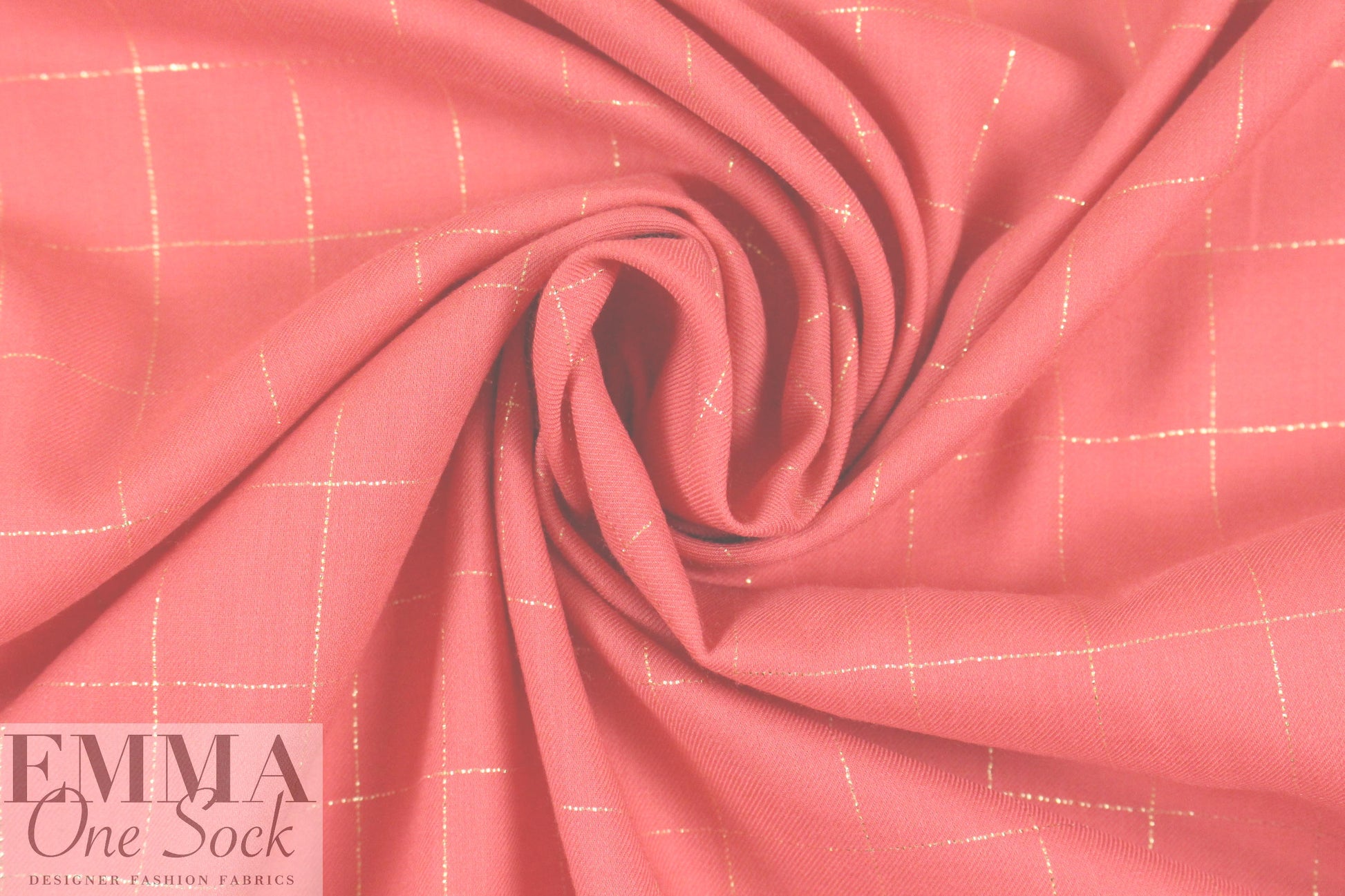 French coral/metallic windowpane cotton blend shirting