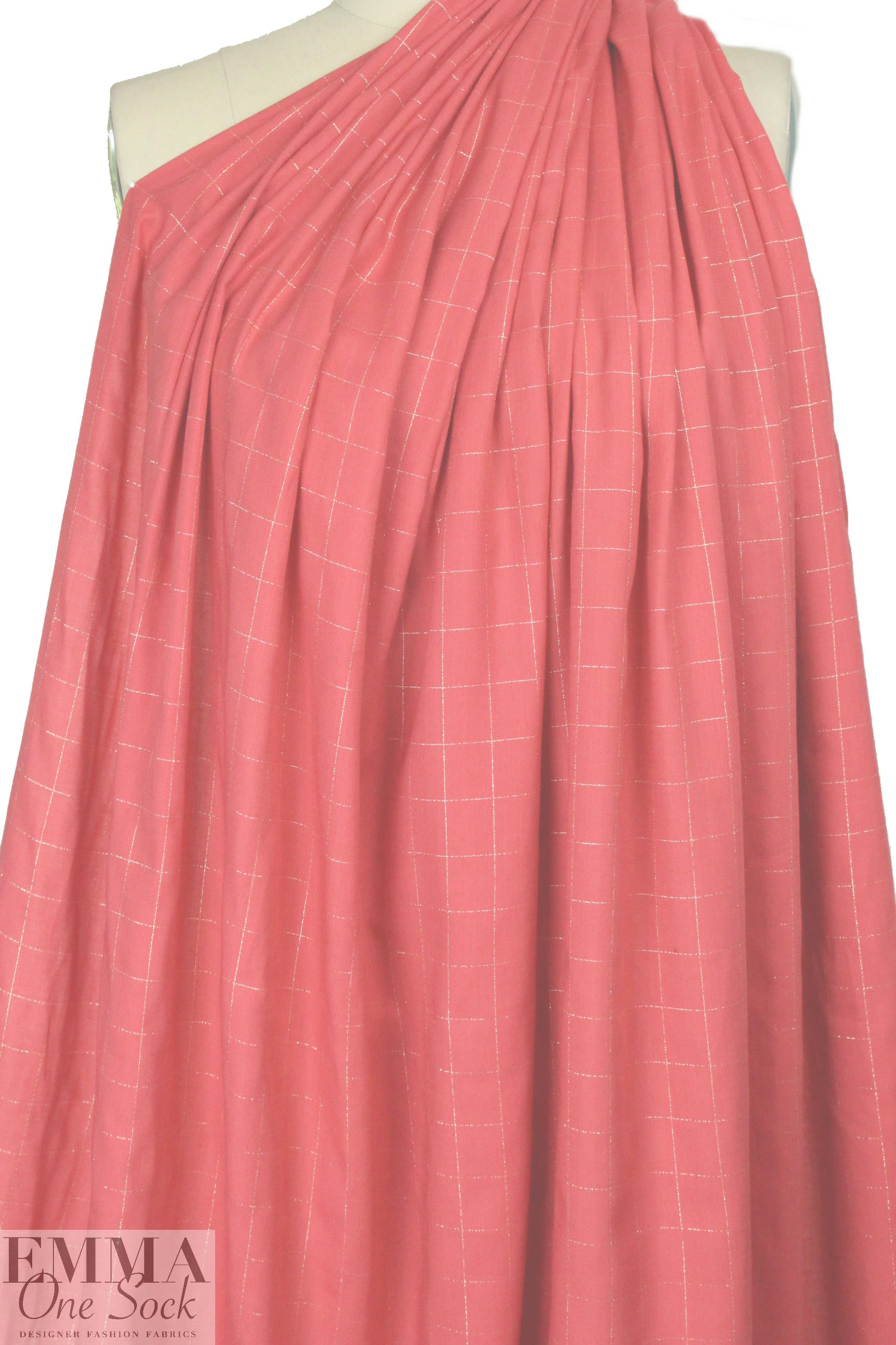 French coral/metallic windowpane cotton blend shirting 1.75 yd