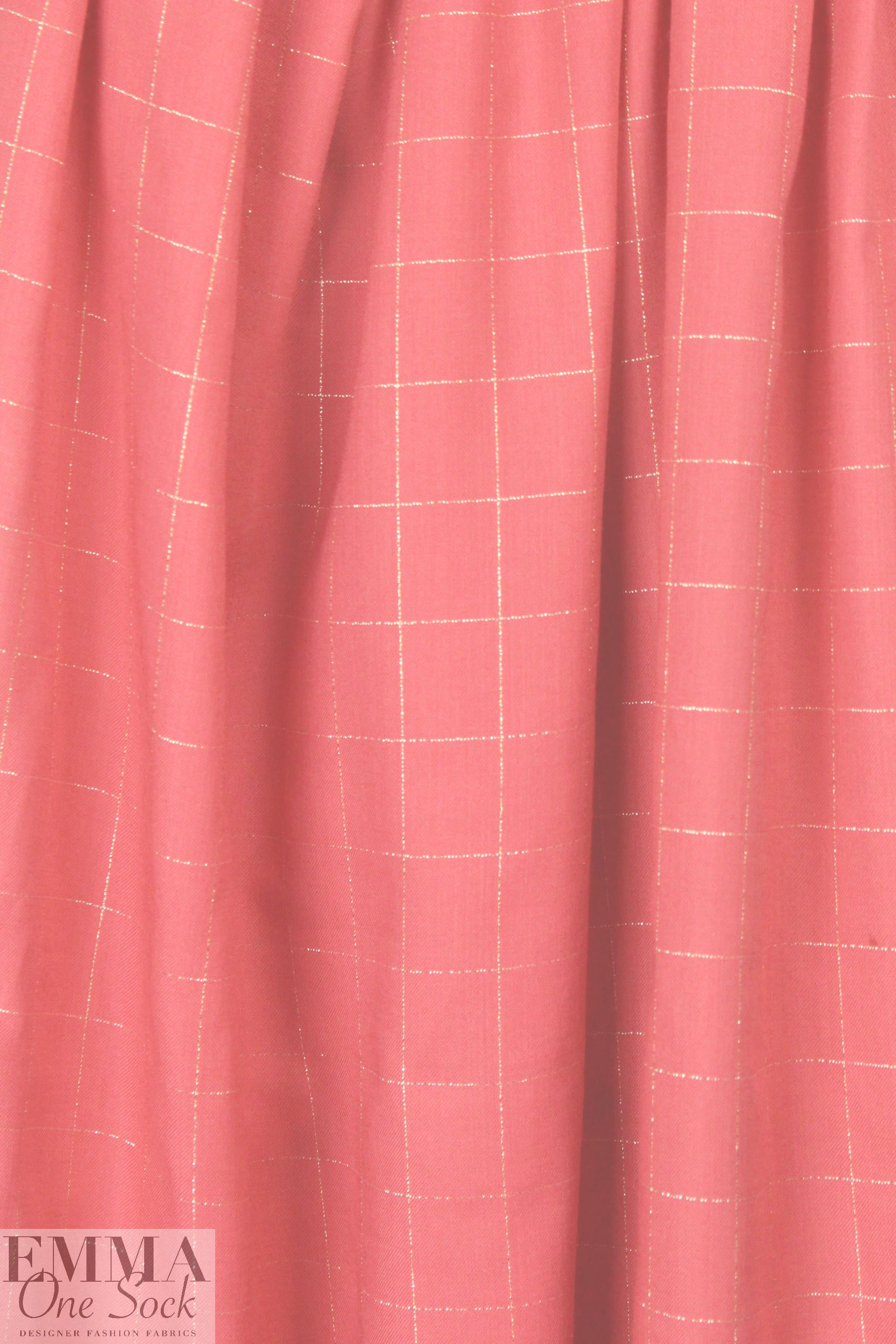 French coral/metallic windowpane cotton blend shirting
