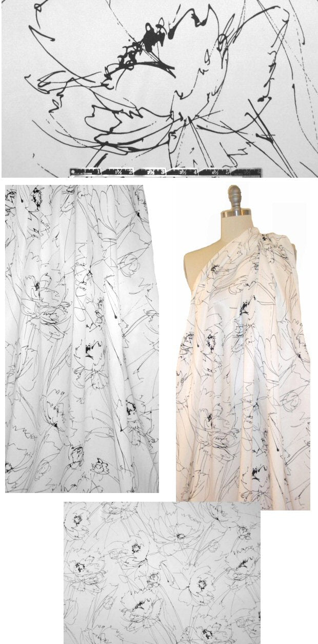Italian pen and ink floral sateen dressweight .875 yds