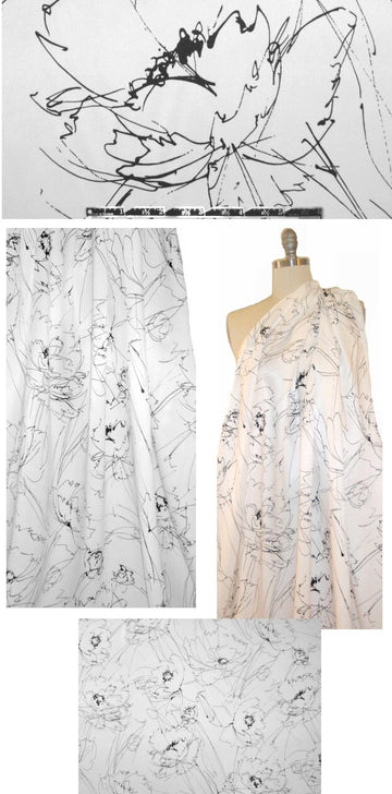 Italian pen and ink floral sateen dressweight .875 yds