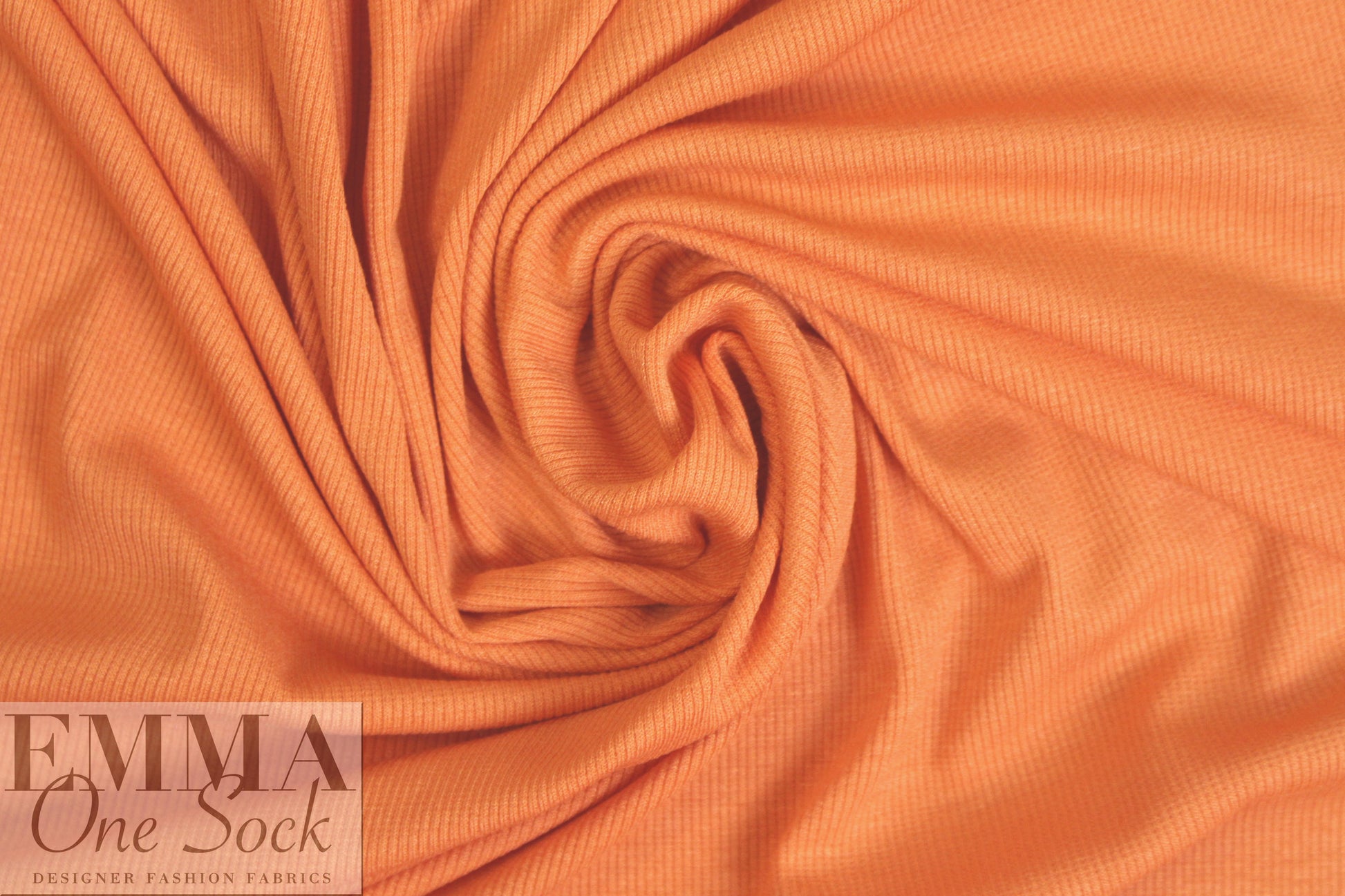 NY designer orange cotton 2x2 micro ribbed knit