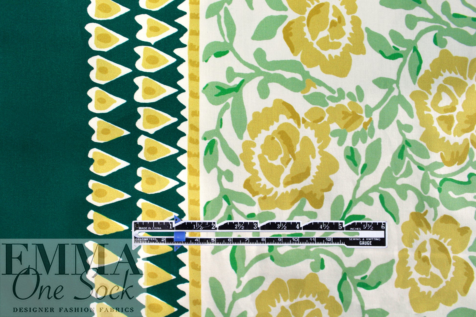 Italian 'yellow rose' cotton sateen border print .5 yds