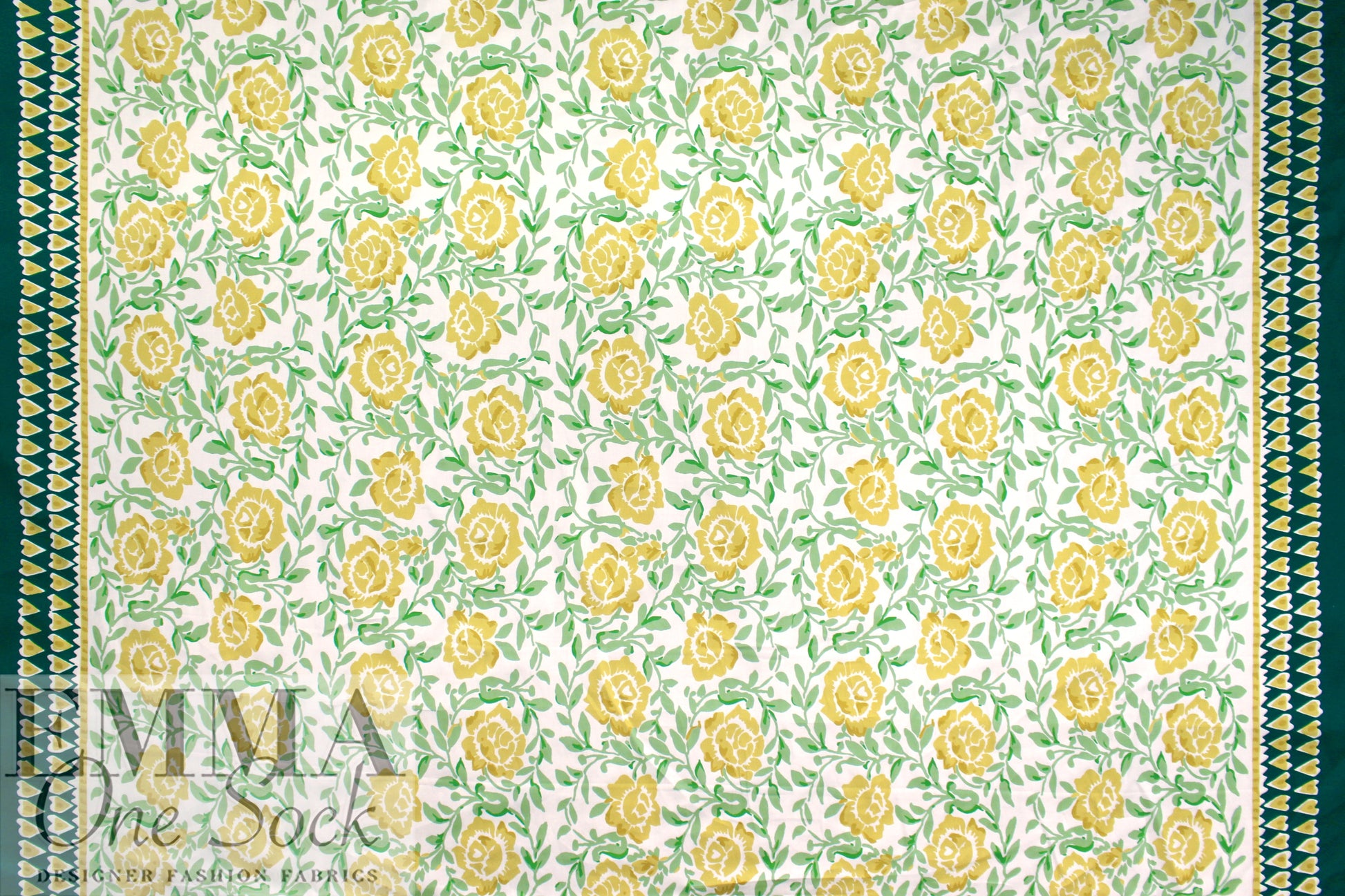 Italian 'yellow rose' cotton sateen border print .5 yds