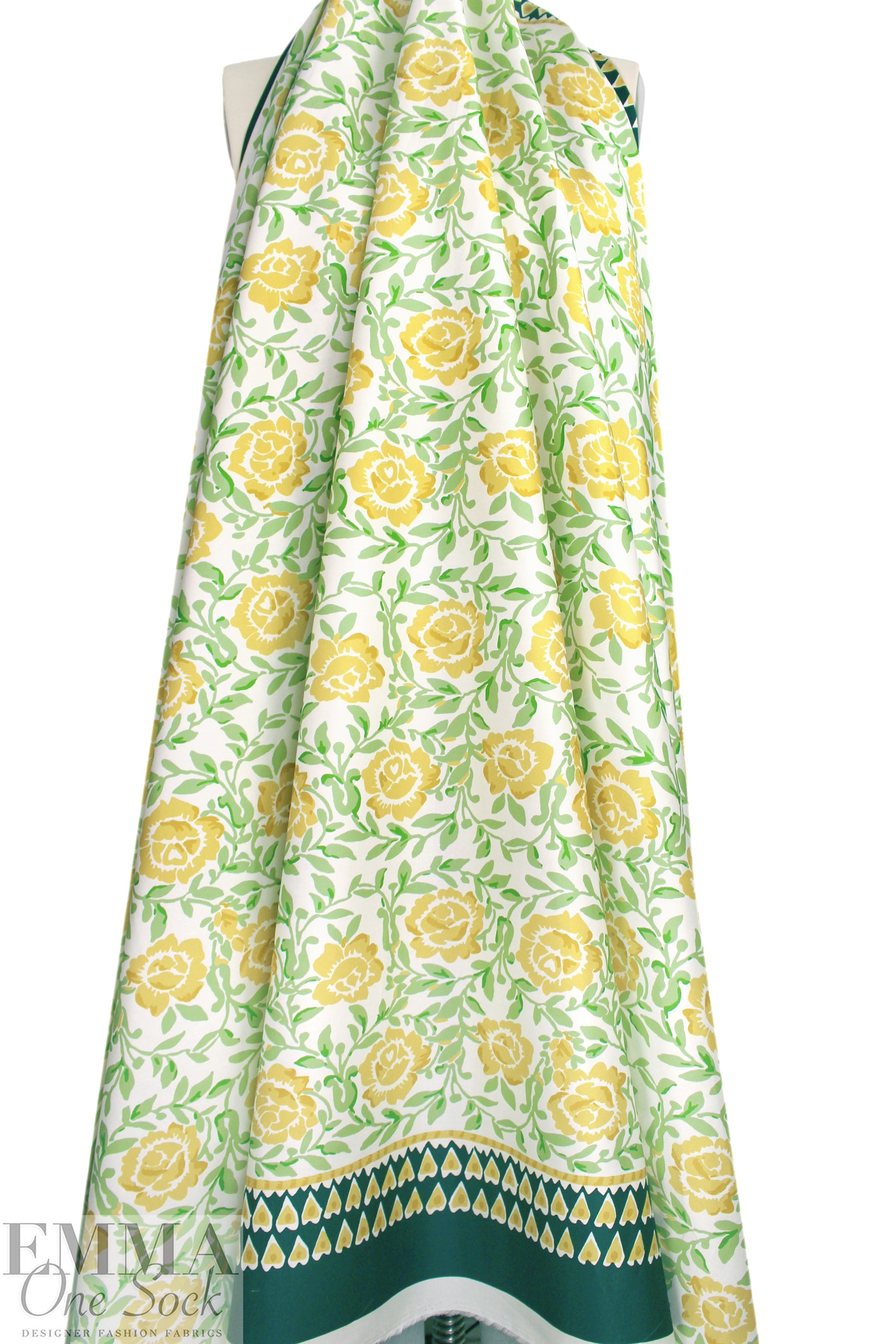 Italian 'yellow rose' cotton sateen border print .5 yds