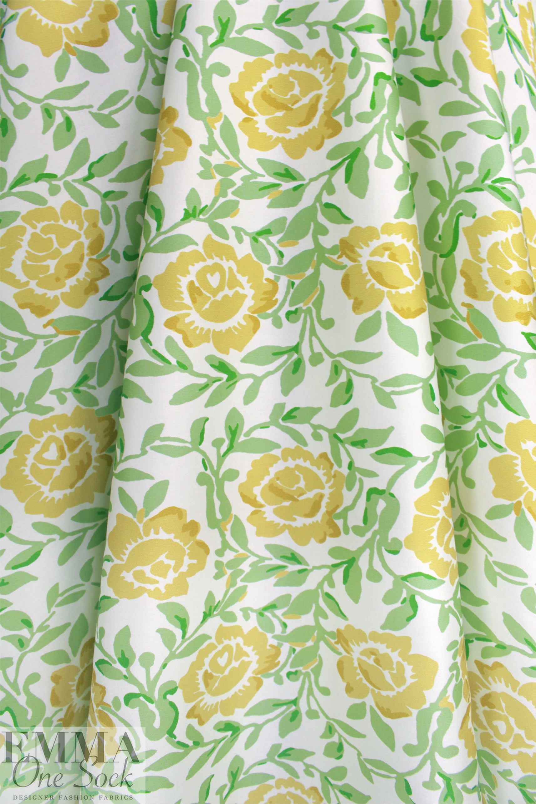 Italian 'yellow rose' cotton sateen border print .5 yds
