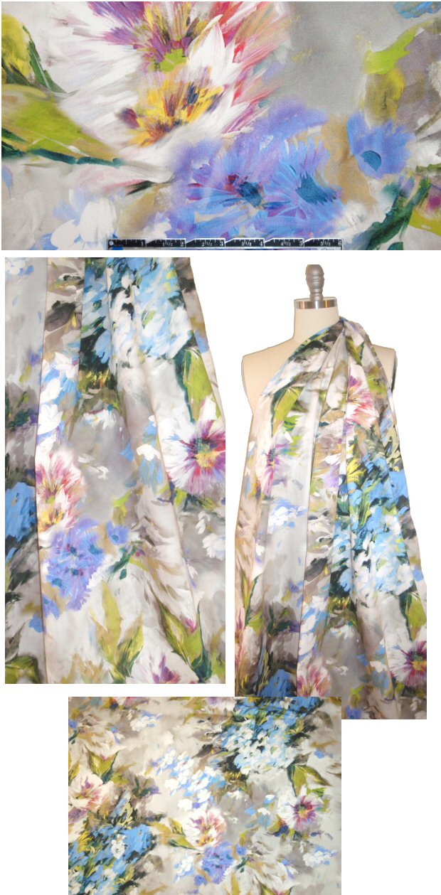 Italian painterly floral cotton stretch sateen .875 yds