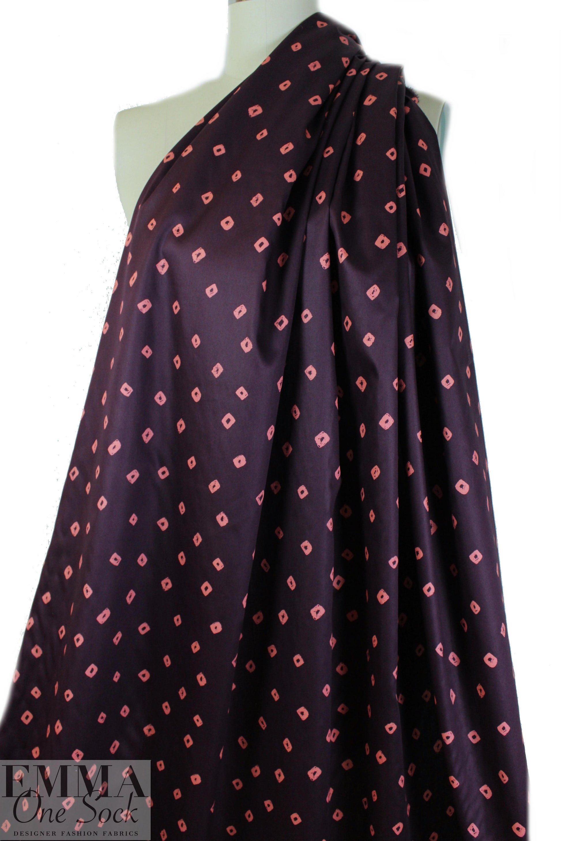 NY designer deep plum/coral diamond cotton sateen