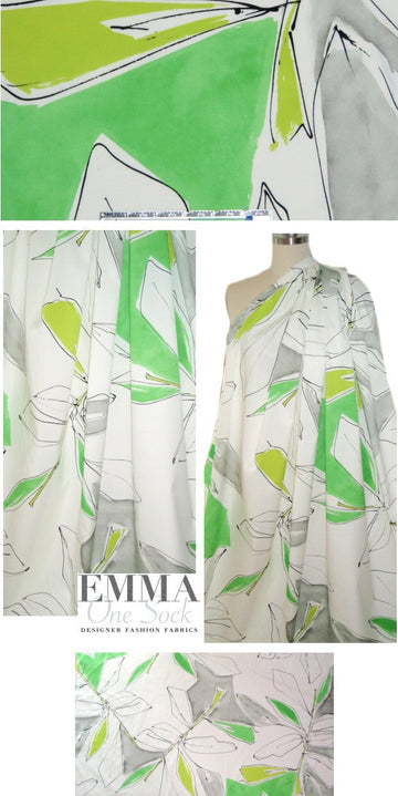 Mi11y green leaf abstract cotton/spandex sateen 2 yd