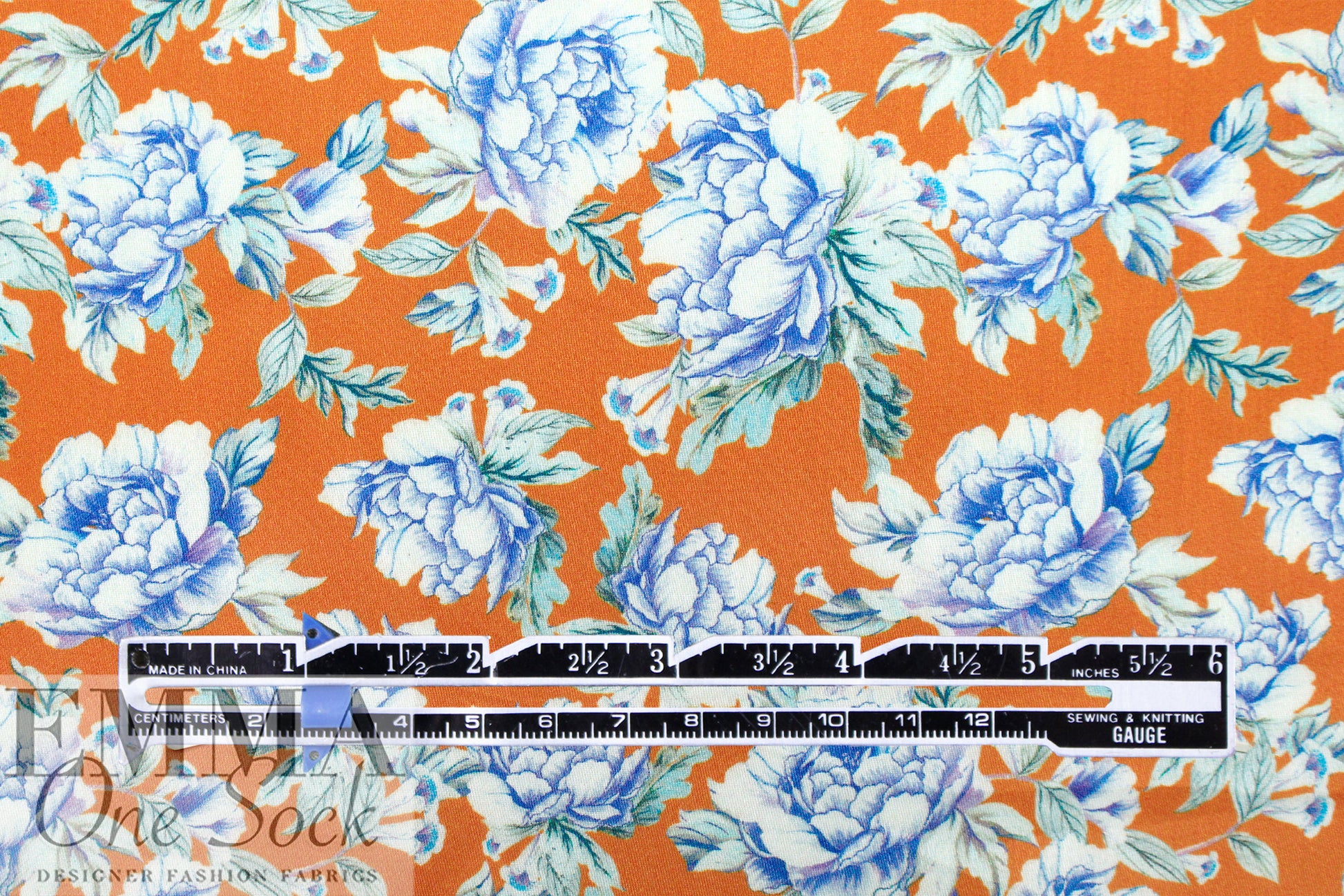 cotton satin lawn - tangerine botanical 1.625 yd