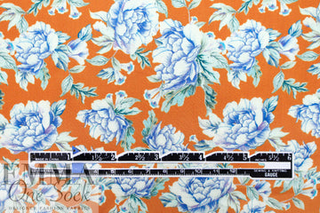 cotton satin lawn - tangerine botanical 1.625 yd