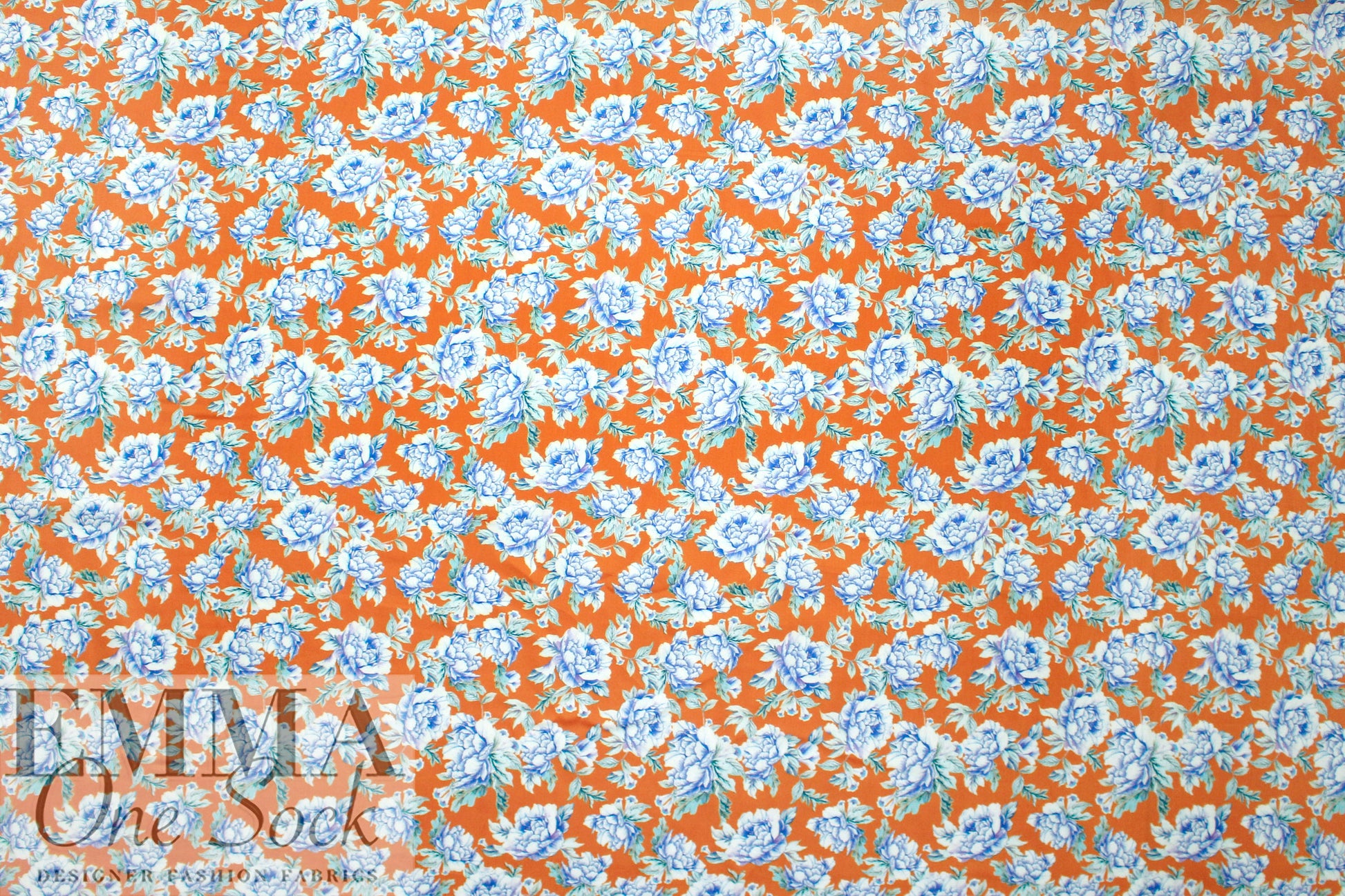 cotton satin lawn - tangerine botanical 1.625 yd