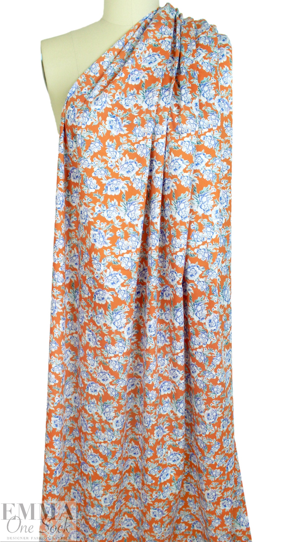 cotton satin lawn - tangerine botanical 1.625 yd