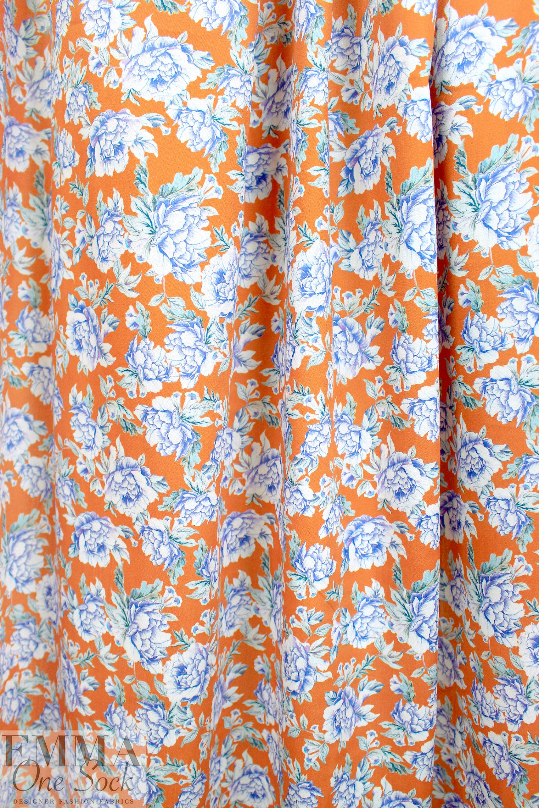 cotton satin lawn - tangerine botanical 1.625 yd