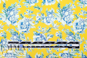 cotton satin lawn - lemon botanical 1.66 yd