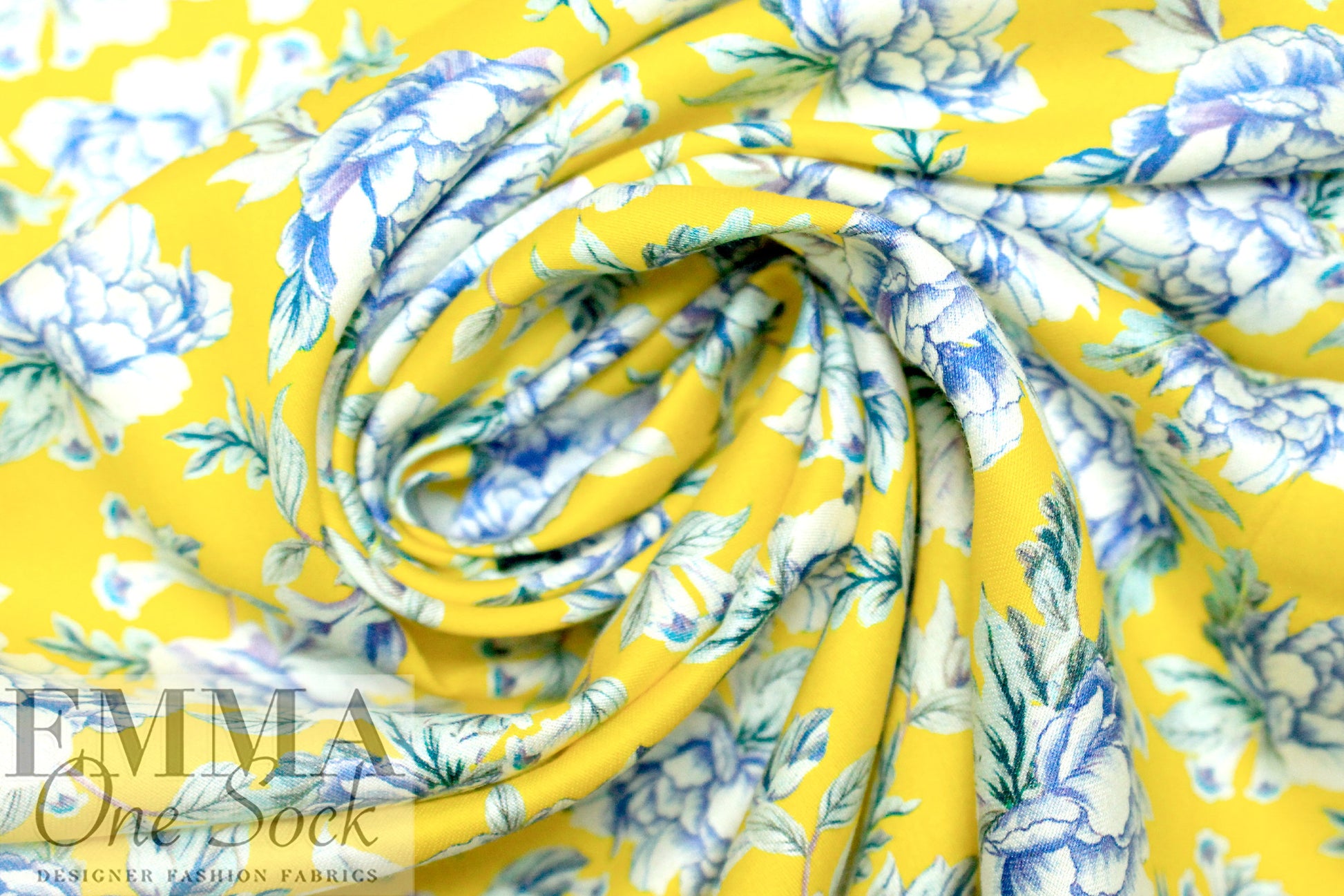 cotton satin lawn - lemon botanical 1.66 yd