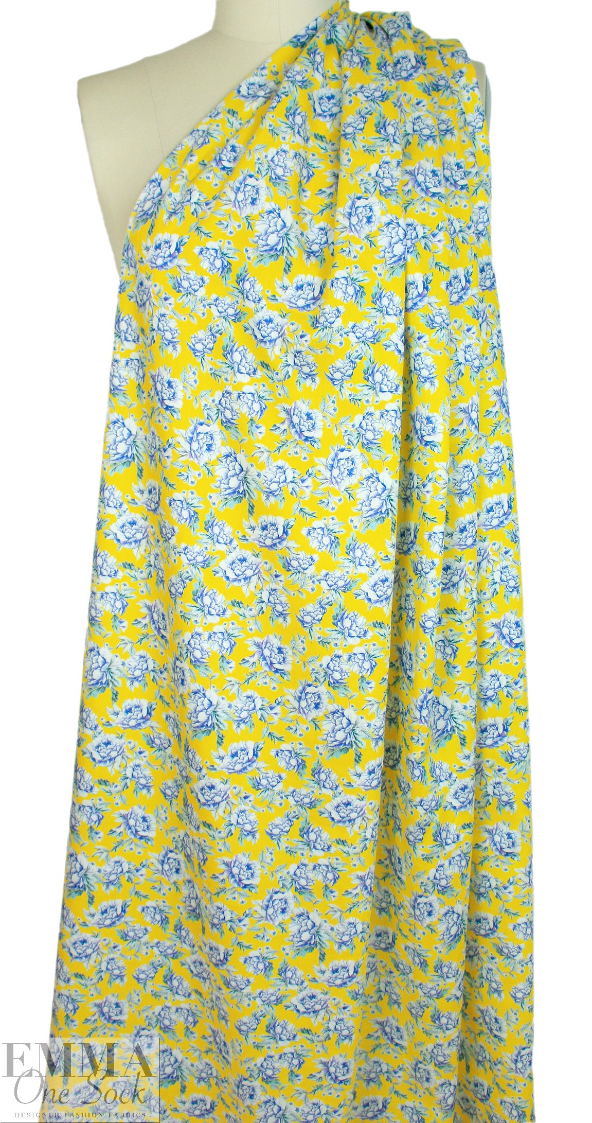 cotton satin lawn - lemon botanical